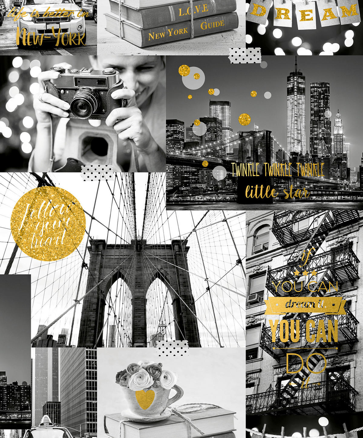 Papiertapete New York grau schwarz gelb B/L: ca. 53x1005 cm Papiertapete_L31022 - gelb/schwarz (53,00/1005,00cm)