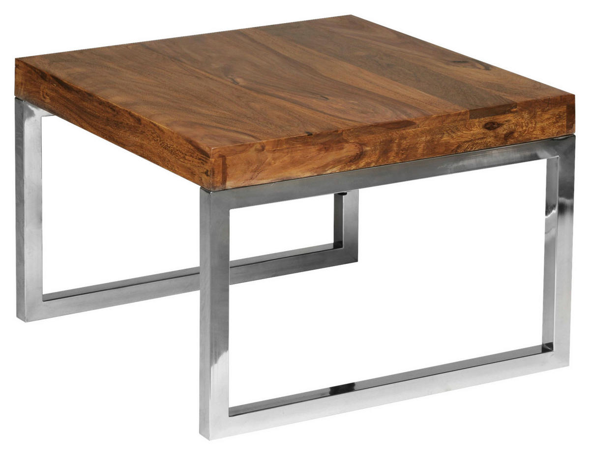 Beistelltisch natur Chrom verchromt Echtholz Metall B/H/T: ca. 60x40x60 cm Beistelltisch - natur/Chrom (60,00/40,00/60,00cm) - Wohnling