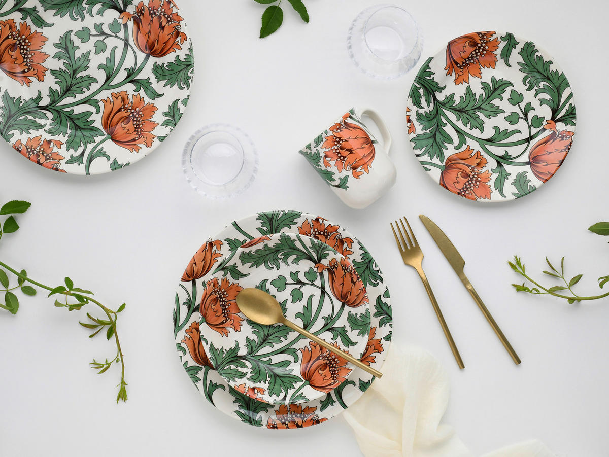 CreaTable Kombiservice Florentina rot Steingut 16 tlg. Florentina - rot/grün (32,00/32,00/30,00cm) - CreaTable