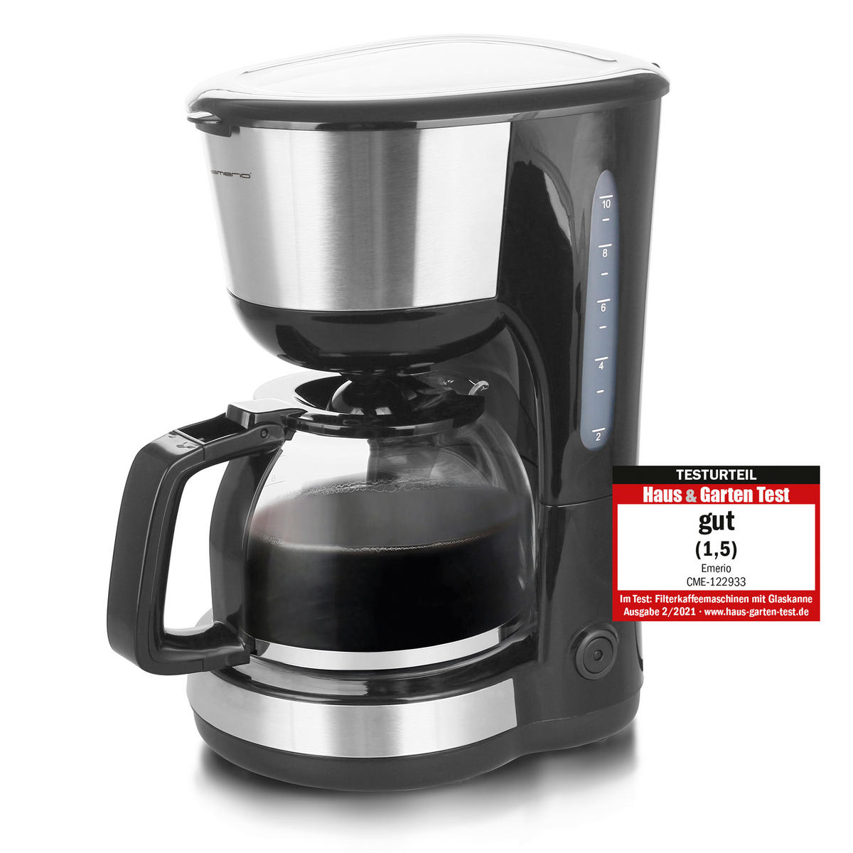 Emerio Kaffeeautomat CME-122933 Edelstahloptik schwarz Kunststoff Glas B/H/T: ca. 25x31x18 cm Kaffeeautomat CME-122933 - schwarz/Edelstahloptik (25,00/31,00/18,00cm) - Emerio