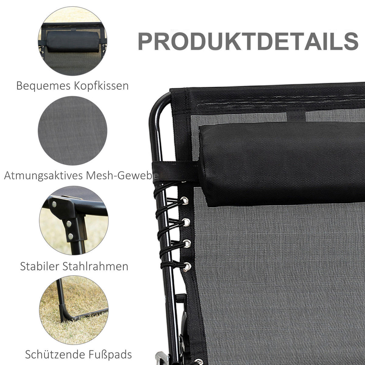 Outsunny Sonnenliege schwarz Netzstoff B/H/L: ca. 58x30x185 cm Sonnenliege - schwarz (185,00/58,00/30,00cm) - Outsunny