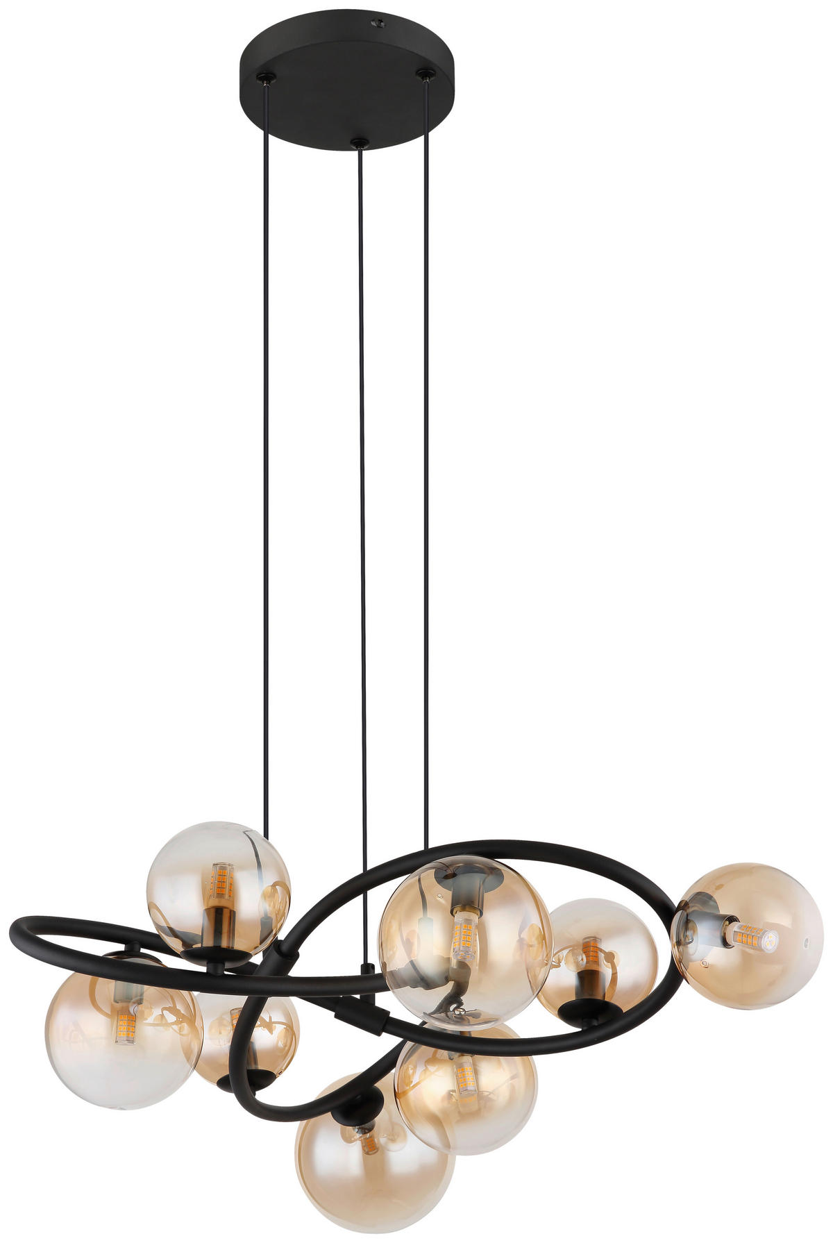 GLOBO LED-Pendelleuchte 10676 mattschwarz amber Metall Glas H/D: ca. 120x65 cm 8.0 Brennstellen TUBERIUS - mattschwarz/amber (65,00/120,00cm) - GLOBO