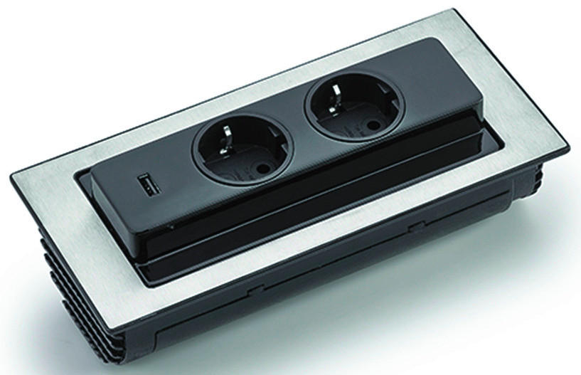 Naber Steckdosenelement Evoline BackFlip schwarz Kunststoff Edelstahl B/H/T: ca. 22,52x5,6x10,48 cm Evoline BackFlip - schwarz (22,52/5,60/10,48cm) - Naber