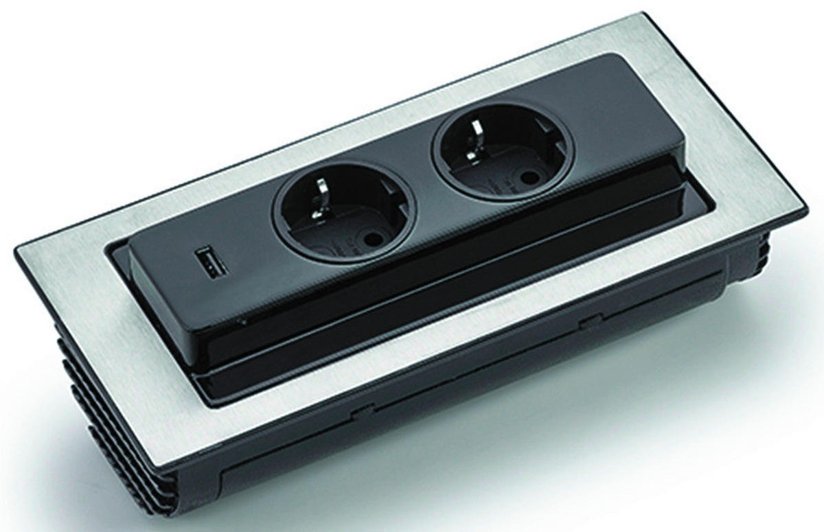 Naber Steckdosenelement Evoline BackFlip schwarz Kunststoff Edelstahl B/H/T: ca. 22,52x5,6x10,48 cm Evoline BackFlip - schwarz (22,52/5,60/10,48cm) - Naber