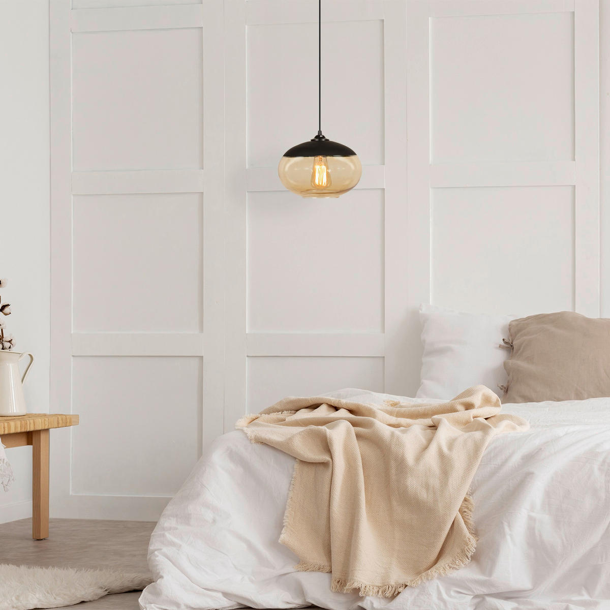 Opviq Pendelleuchte Camini honig schwarz Eisen B/H/T/L/D: ca. 25x113x25x25x25 cm E27 1 Brennstellen Camini - schwarz/honig (25,00/25,00/113,00cm) - Opviq