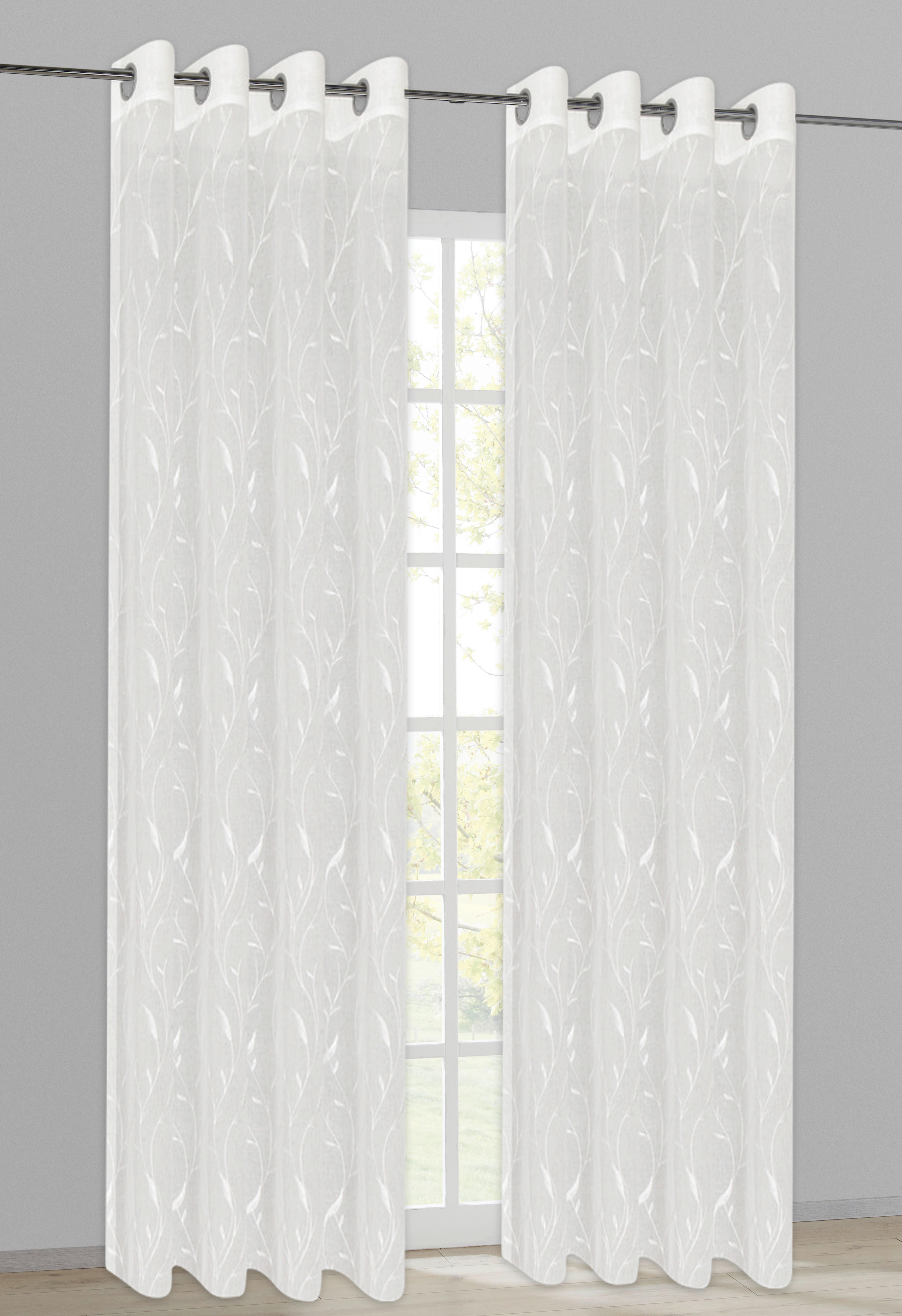 Ösenvorhang Blümchen weiß B/L: ca. 140x245 cm Blümchen - weiß/grau (140,00/245,00cm) - Happy Home