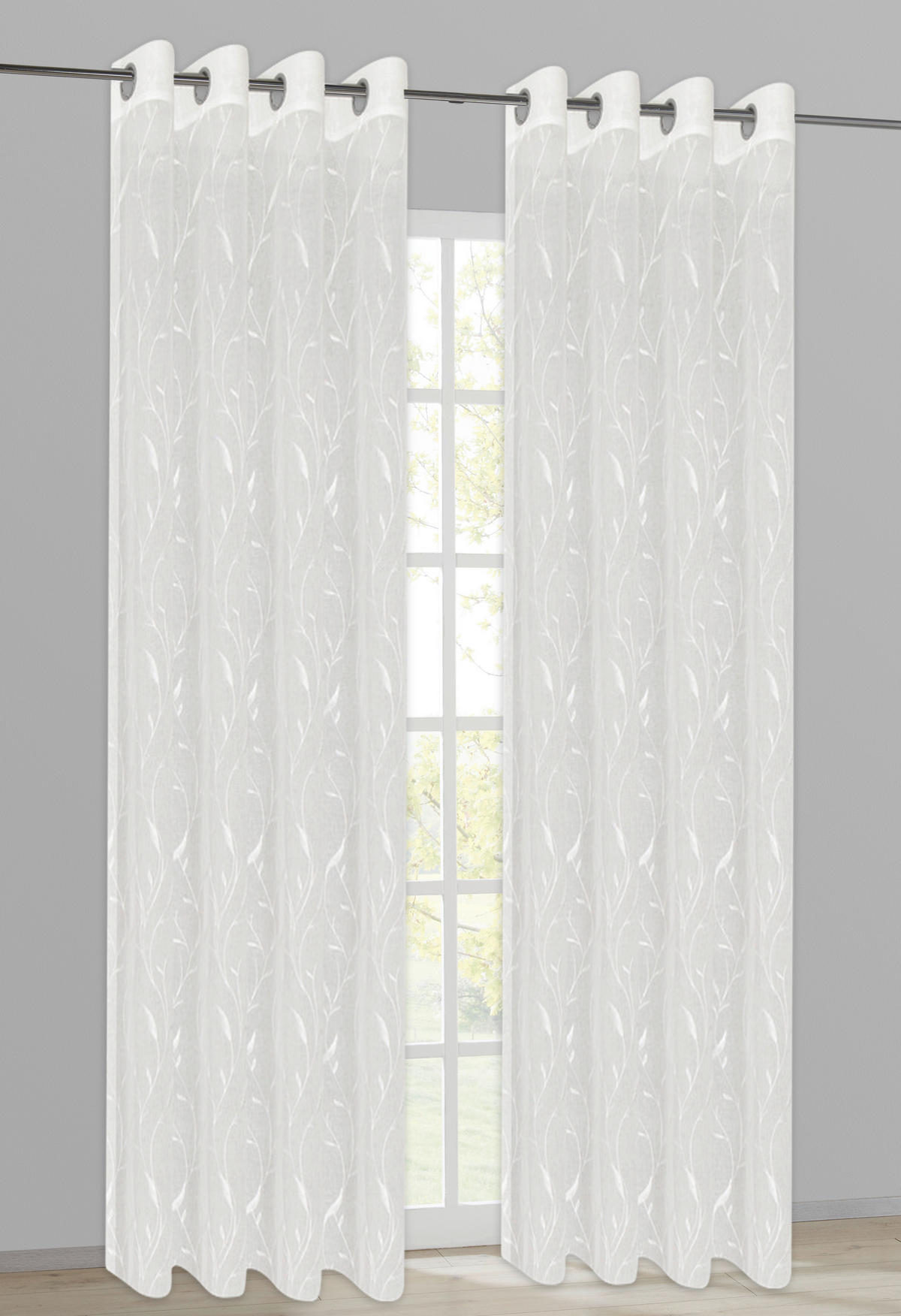 Happy Home Ösenvorhang Blümchen weiß B/L: ca. 140x245 cm Blümchen - weiß/grau (140,00/245,00cm) - Happy Home