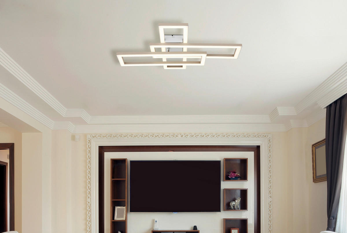 GLOBO Deckenleuchte Opal sand weiß Kunststoff B/H/L: ca. 40x7,5x55 cm 1 Brennstellen Wilton - sand/weiß (55,00/40,00/7,50cm) - GLOBO