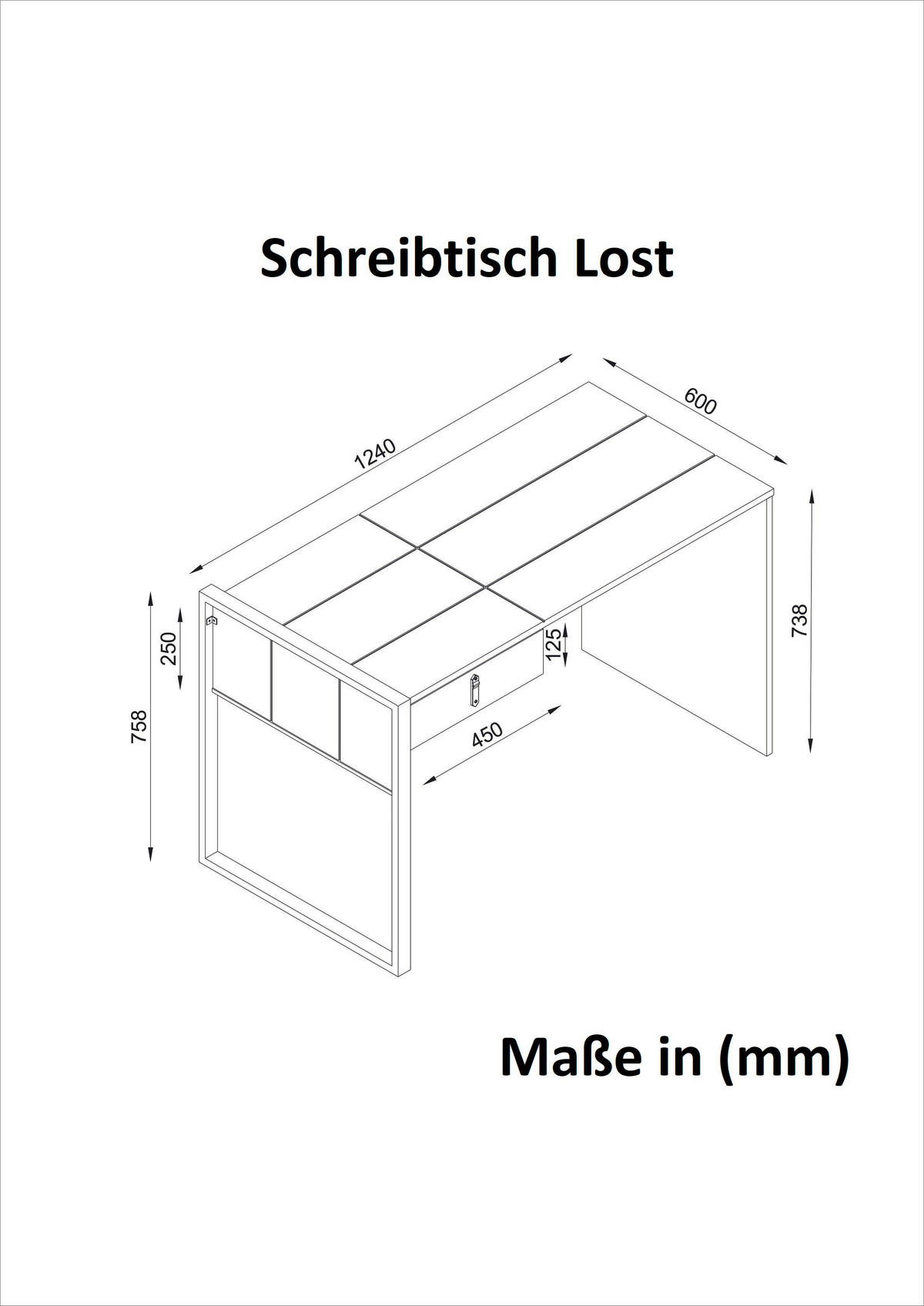 Schreibtisch Lost walnuss Nachbildung B/H/T: ca. 124x76x60 cm Lost - walnuss (124,00/76,00/60,00cm) - moebel17