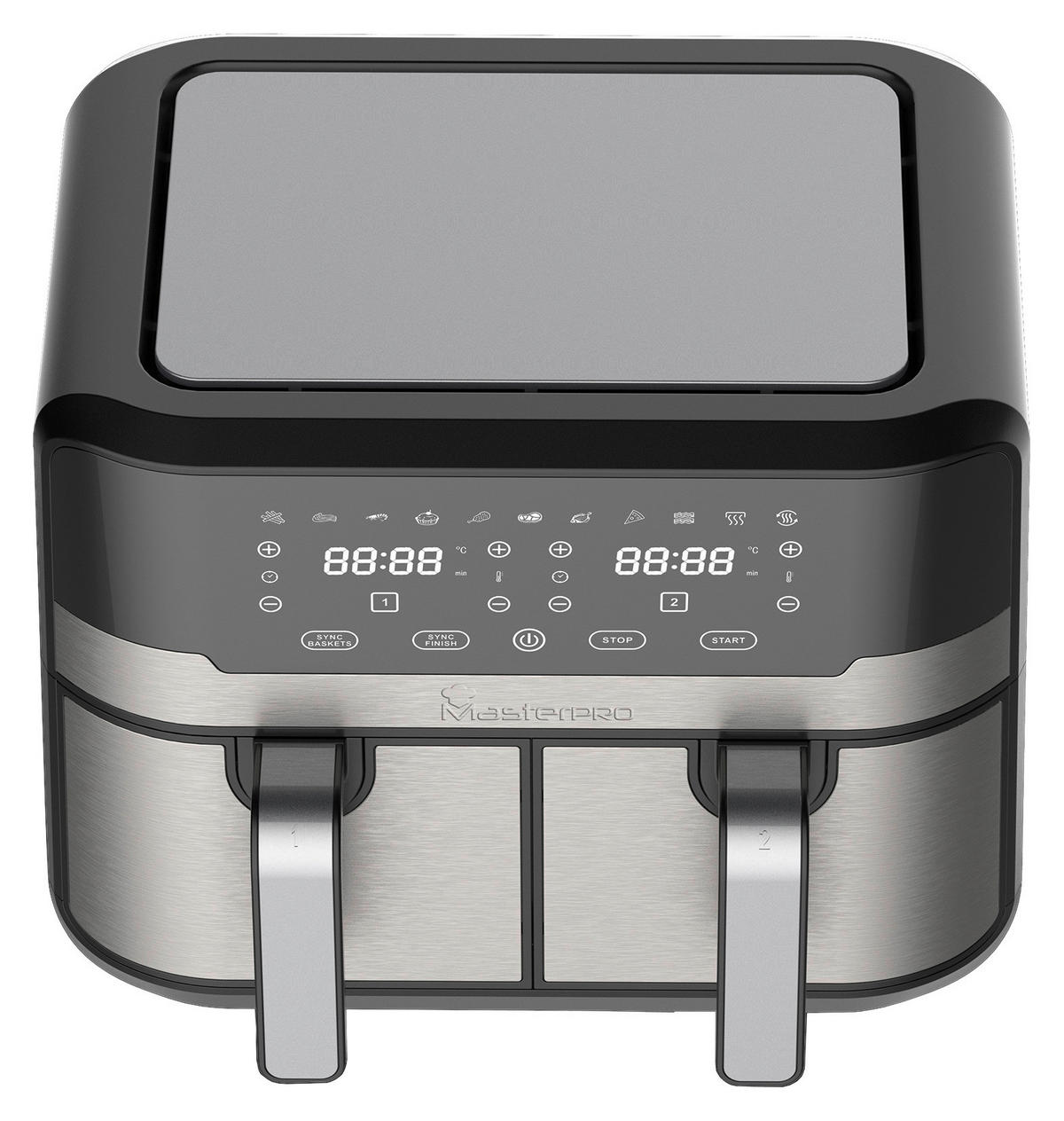 MASTERPRO Heißluftfritteuse Doppelbehälter BGMP-9178-BK silber Metall B/H/T: ca. 45x35,5x38 cm ca. 9 l Rocket duo 900 BGMP-9178-BK - schwarz/silber (45,00/35,50/38,00cm) - MASTERPRO
