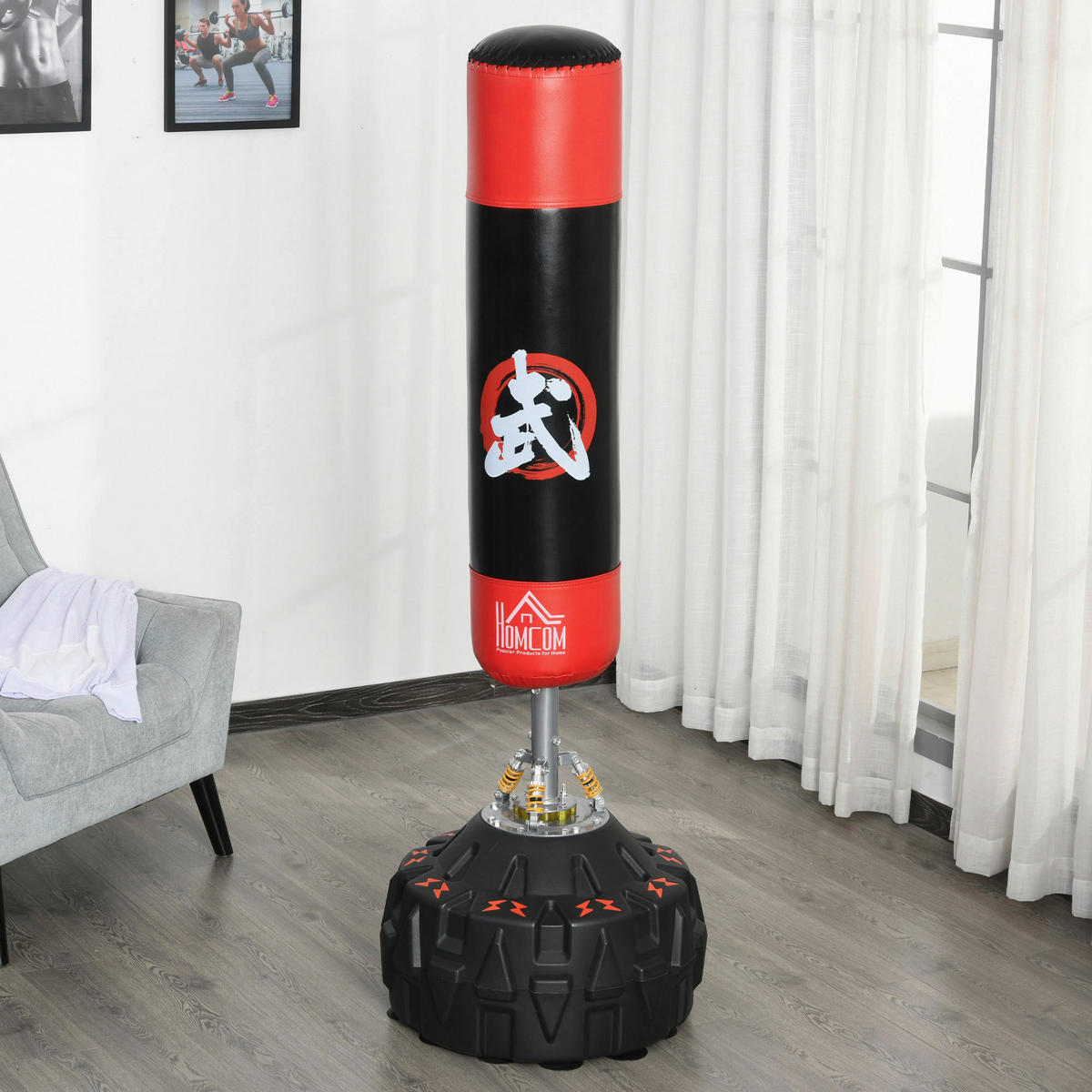 HOMCOM Standboxsack schwarz Kunstleder H/D: ca. 180x60 cm Standboxsack - rot/schwarz (60,00/180,00cm) - HOMCOM