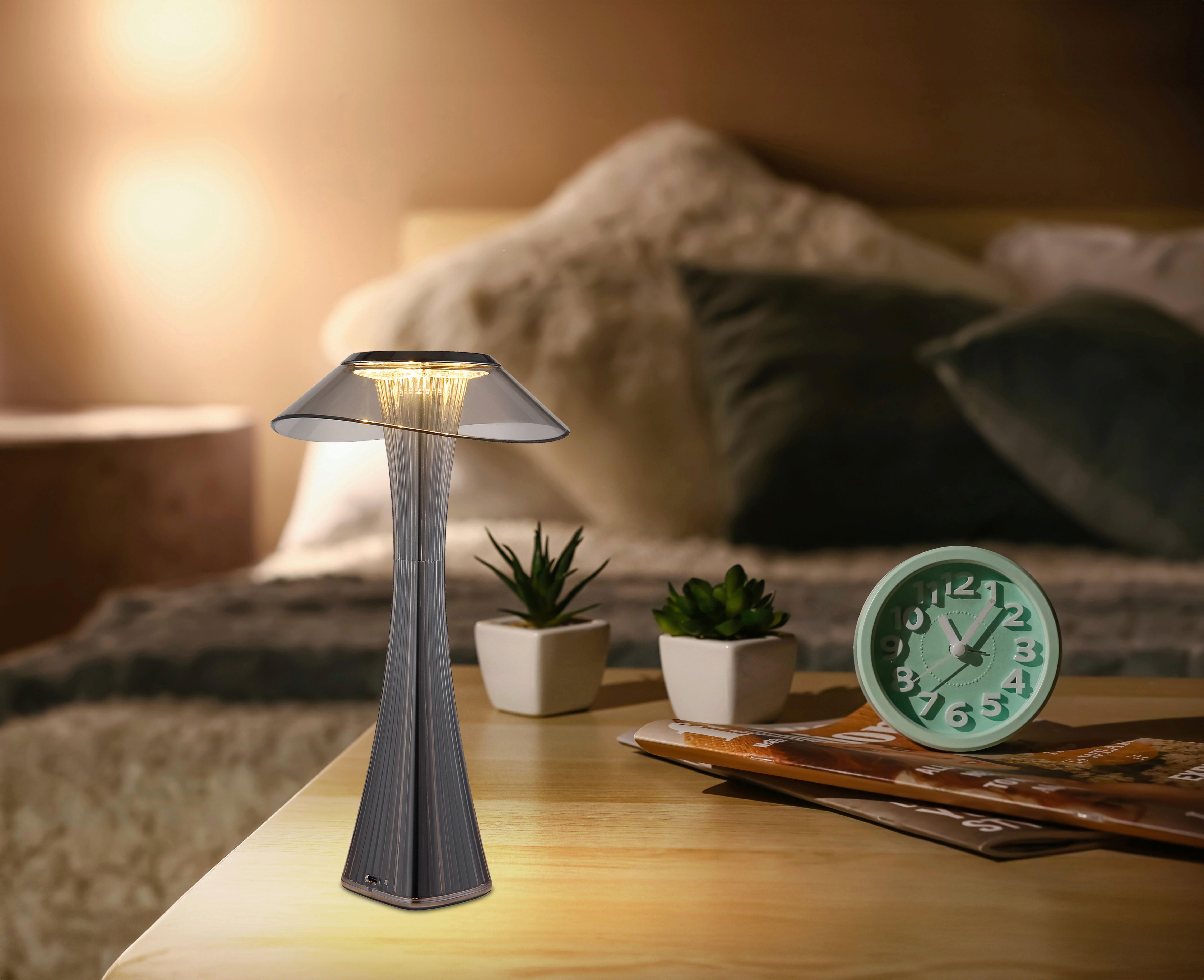 Thumbnail - GLOBO Tischleuchte schwarz weiß Rauch Kunststoff Acryl H/D: ca. 27,4x15,1 cm 1 Brennstellen