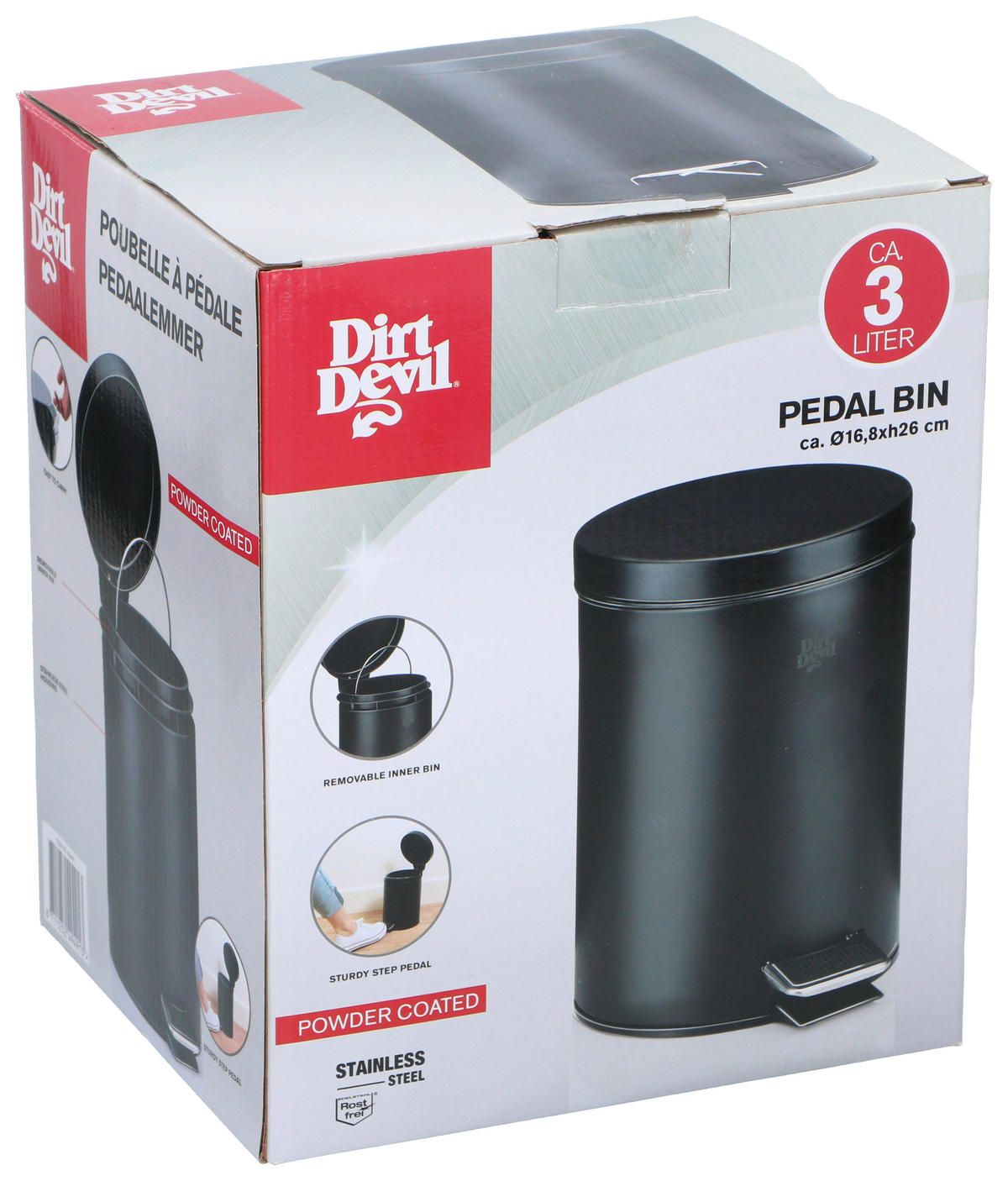Treteimer schwarz Edelstahl H/D: ca. 26x17 cm ca. 3 l Treteimer 3l - schwarz (17,00/26,00cm) - Dirt Devil