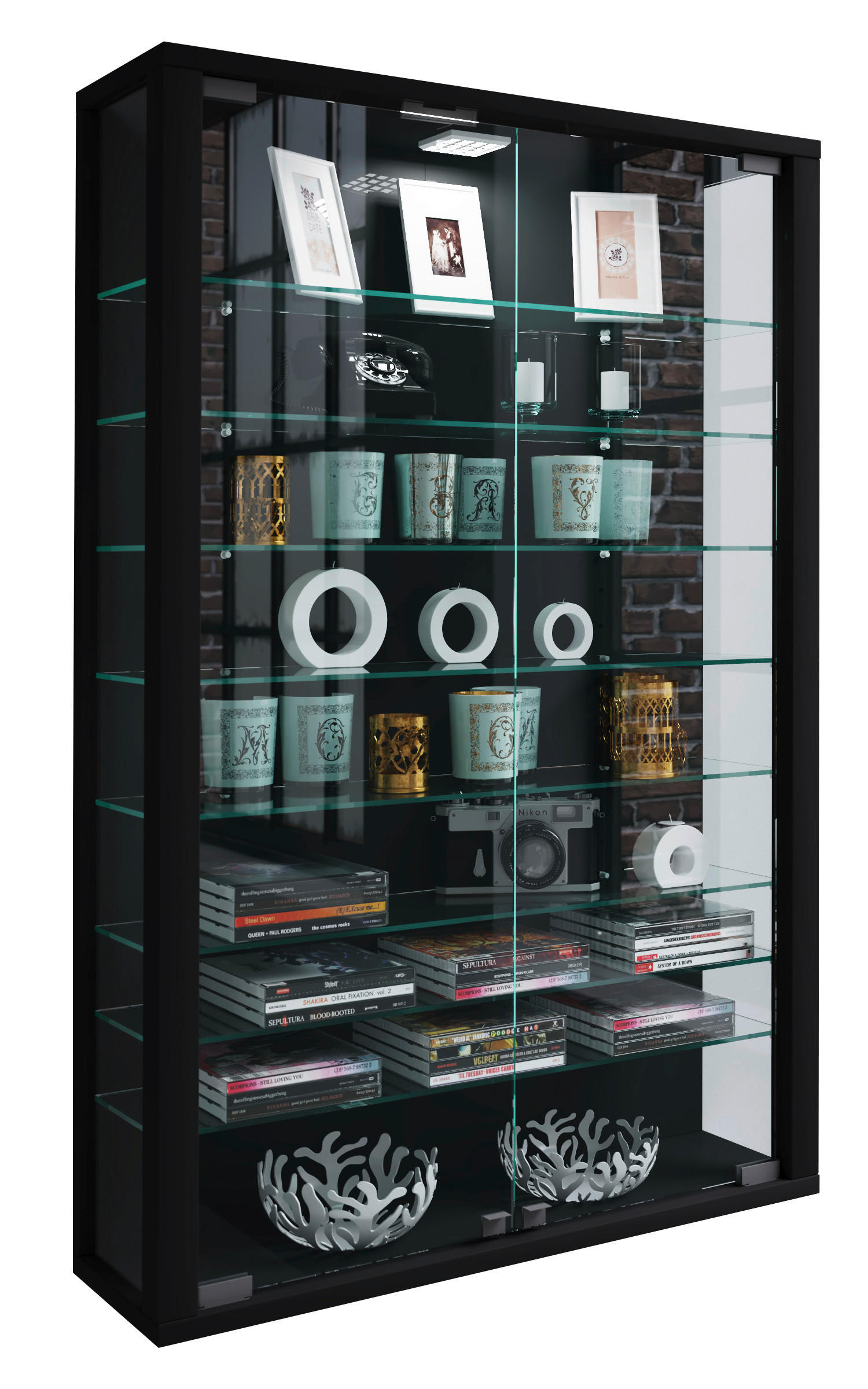 Vitrine Vitrosa Mini schwarz Holzwerkstoff Glas B/H/T: ca. 59x90x18 cm Vitrosa Mini - schwarz (59,00/90,00/18,00cm) - VCM Möbel
