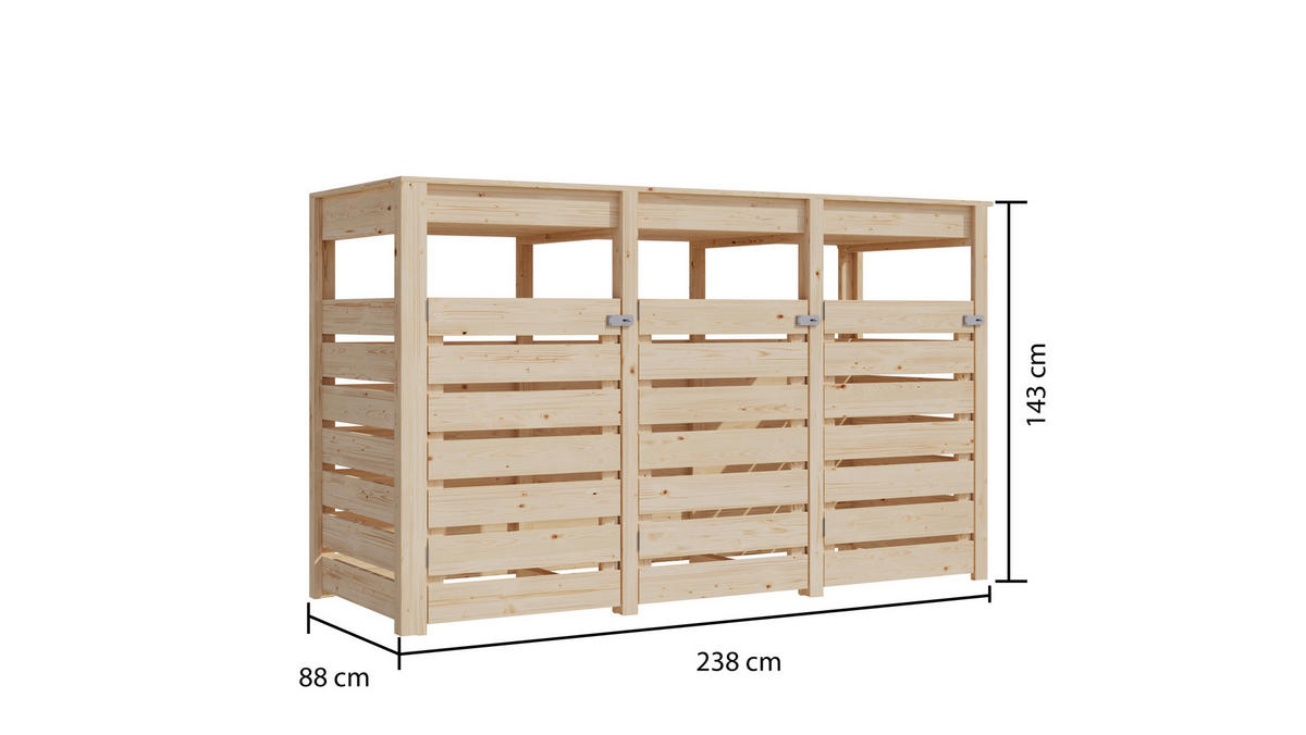 Karibu Mülltonnenbox Jerry 2 natur B/H/T: ca. 238x143x88 cm Jerry 2 - natur (238,00/143,00/88,00cm) - Karibu