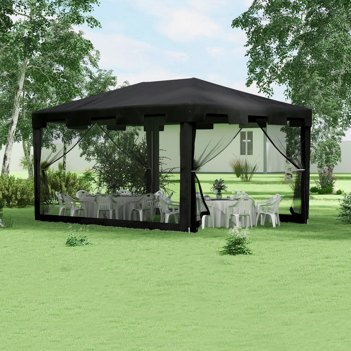 Outsunny Pavillon schwarz Polypropylen B/H/L: ca. 295x395x255 cm Pavillon - schwarz/dunkelgrau (255,00/295,00/395,00cm) - Outsunny