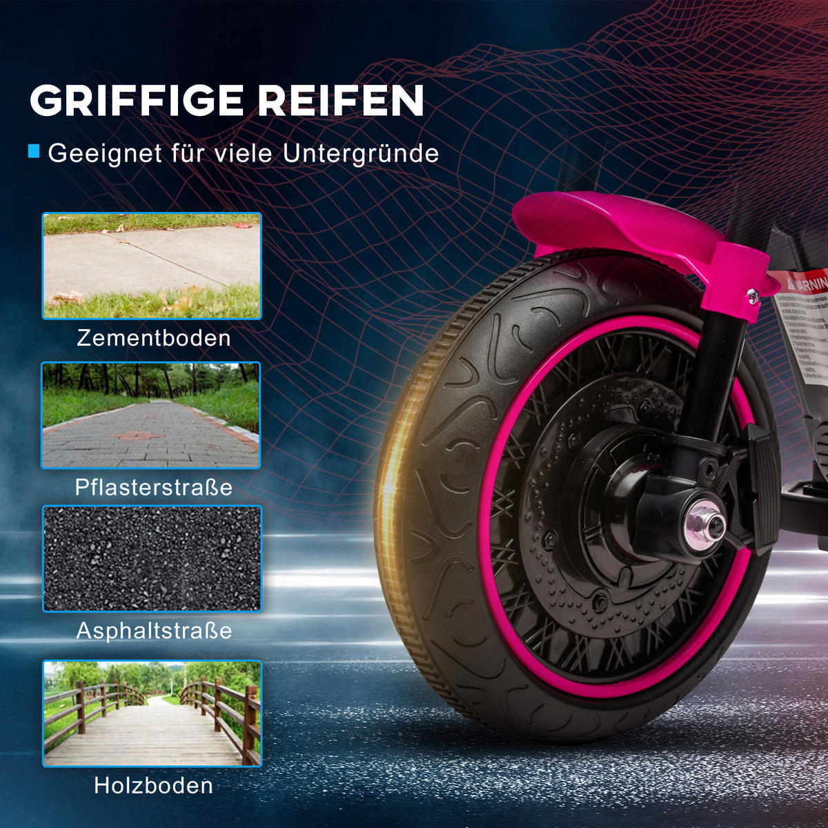 HOMCOM Kinderauto rosa B/H/L: ca. 42x76x57 cm Elektromotorrad - schwarz/rosa (57,00/42,00/76,00cm) - HOMCOM