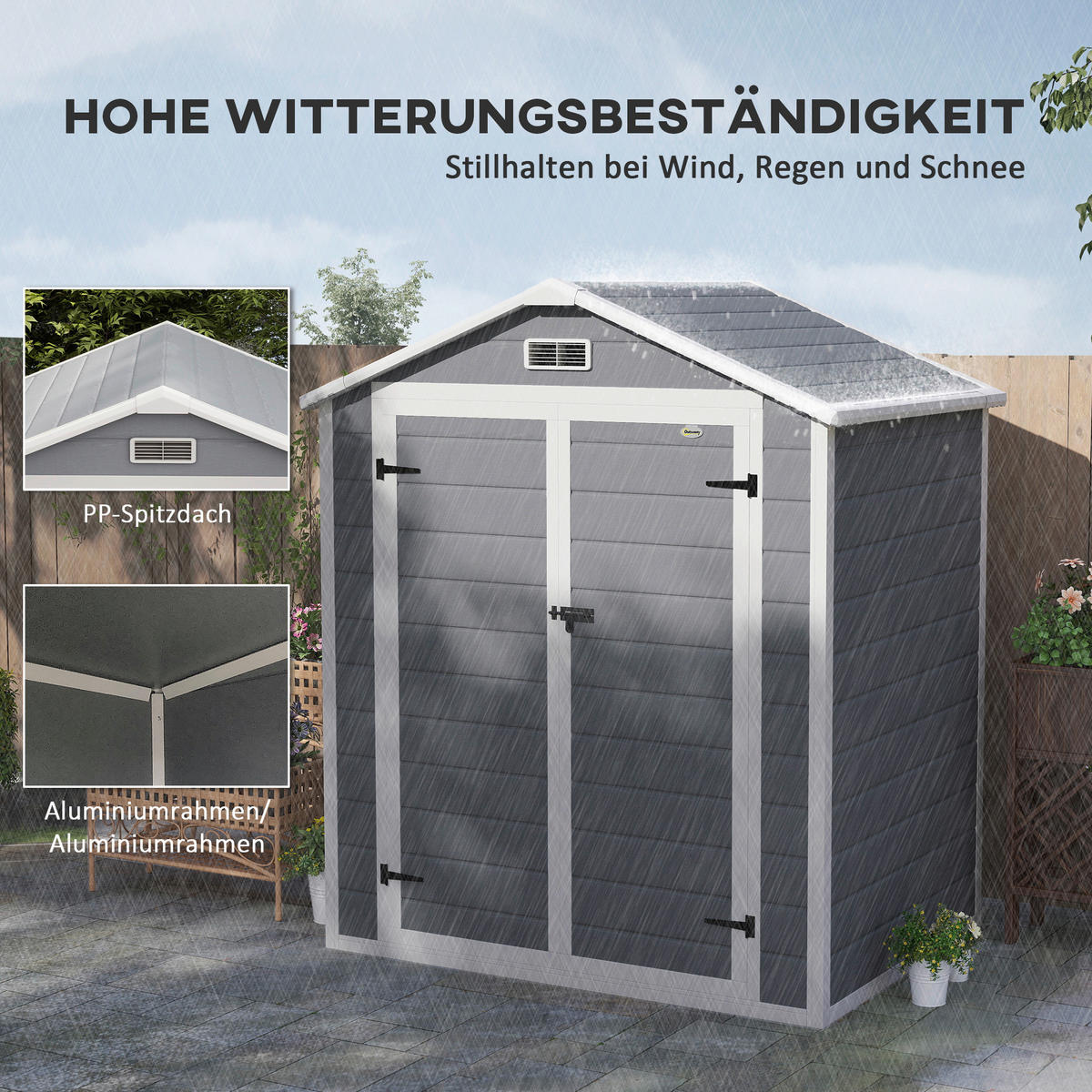 Outsunny Gartenschuppen grau Kunststoff B/H/L: ca. 134x210x183 cm Gartenschuppen - grau (183,00/134,00/210,00cm) - Outsunny
