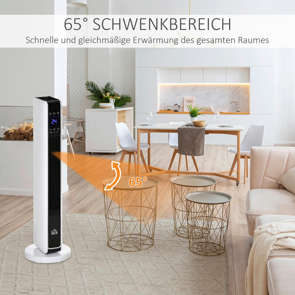 HOMCOM Heizlüfter 820-249V90 silber weiß schwarz Edelstahl Polypropylen Kunststoff B/H/L: ca. 21x21x73 cm ca. 2200 W Heizgerät - weiß/schwarz (73,00/21,00/21,00cm) - HOMCOM