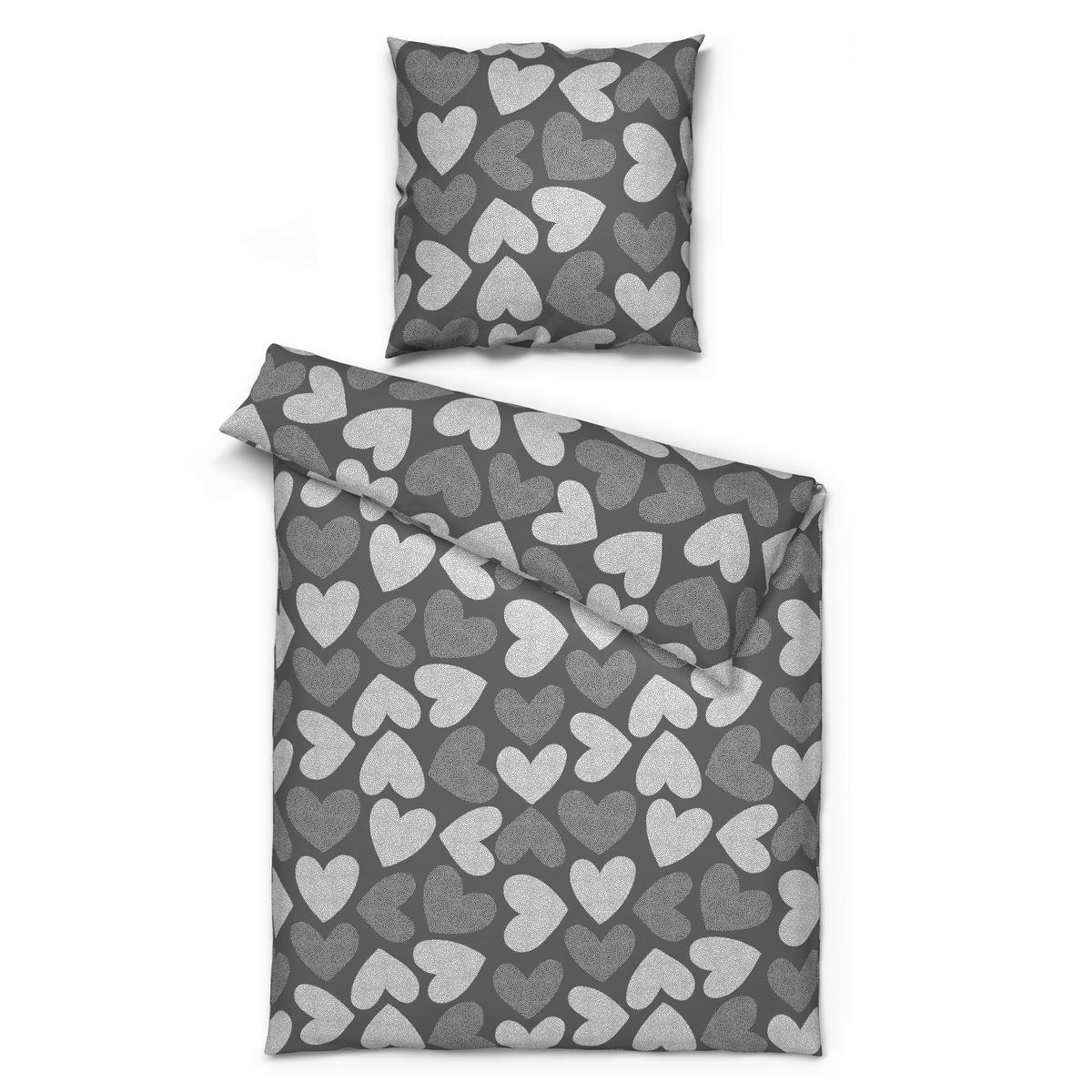 Microfaser Bettwäsche Fleece Bettwäsche_Fleece Herzen 135x200cm - grau (135,00/200,00cm)