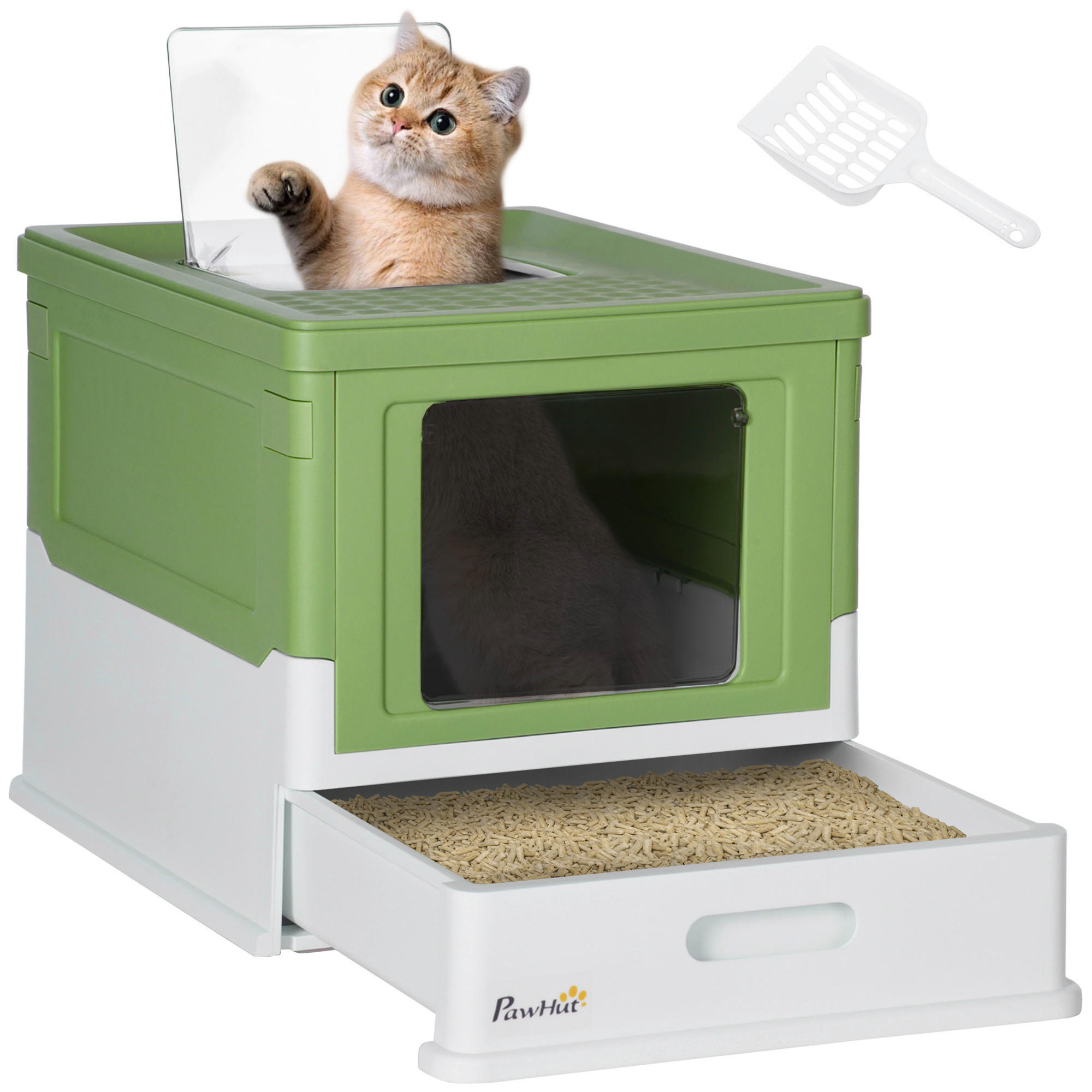 PawHut Katzentoilette grün Kunststoff B/H/L: ca. 35,5x36,7x47,5 cm Katzentoilette - weiß/grün (47,50/35,50/36,70cm) - PawHut