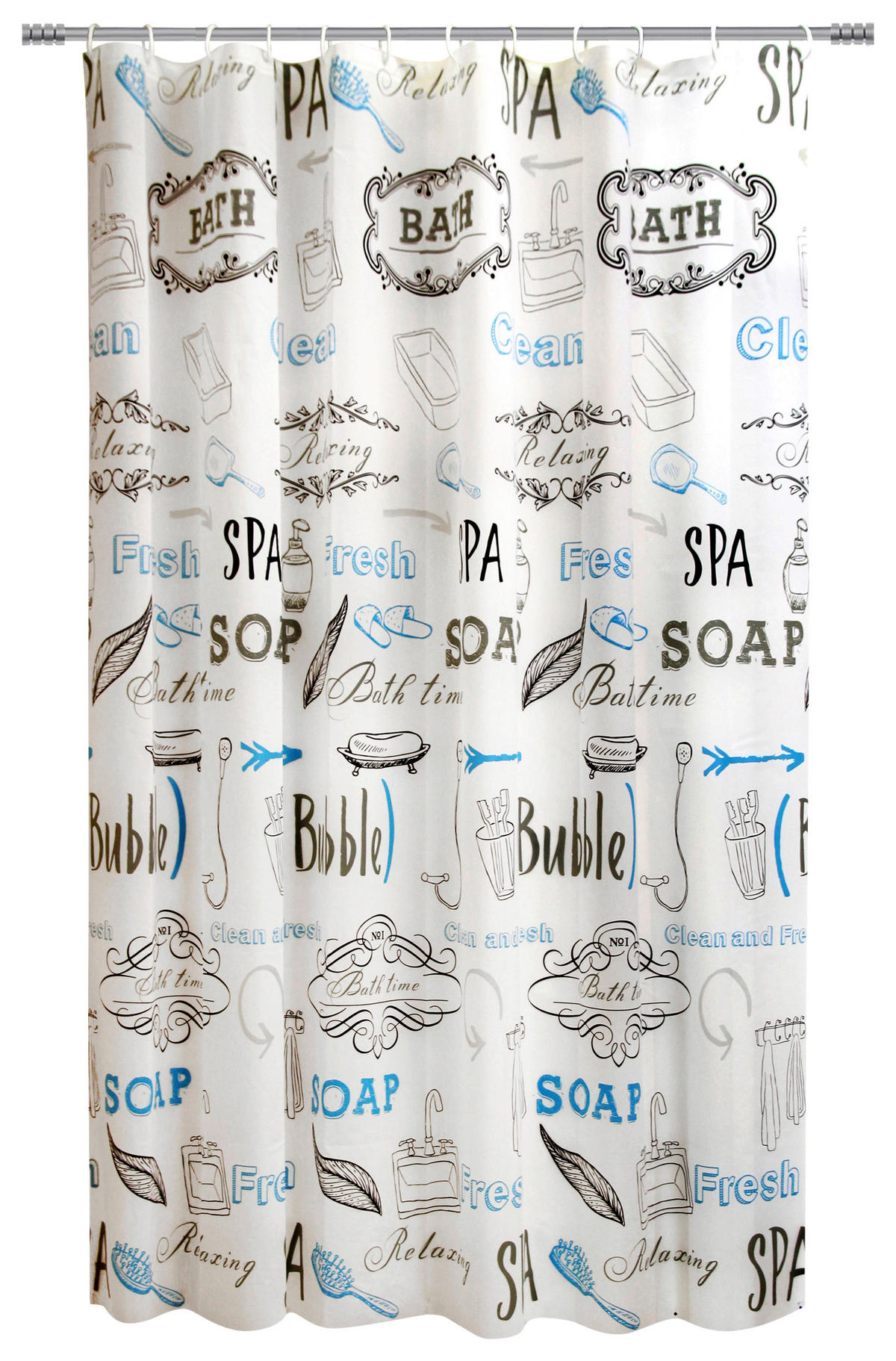 Duschvorhang blau weiß braun Kunststoff B/L: ca. 180x200 cm Duschvorhang_Tilly - blau/braun (180,00/200,00cm) - Acus