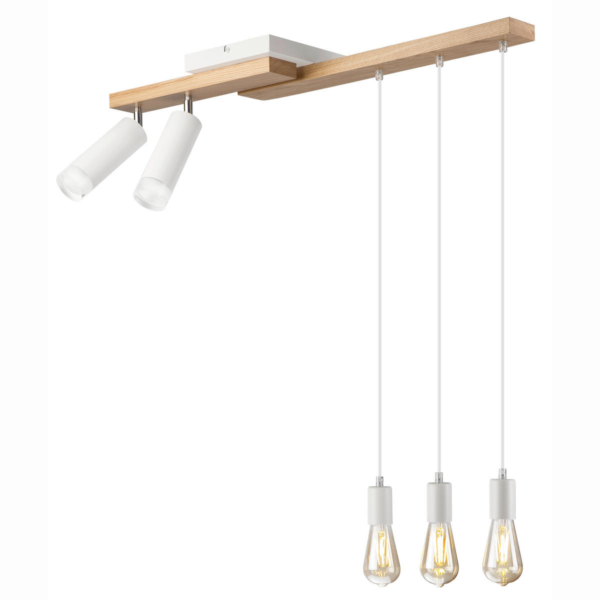Lamkur Pendelleuchte weiß Holz B/H/L: ca. 20x86x84 cm E27 5 Brennstellen CORTINA - weiß (84,00/20,00/86,00cm) - Lamkur
