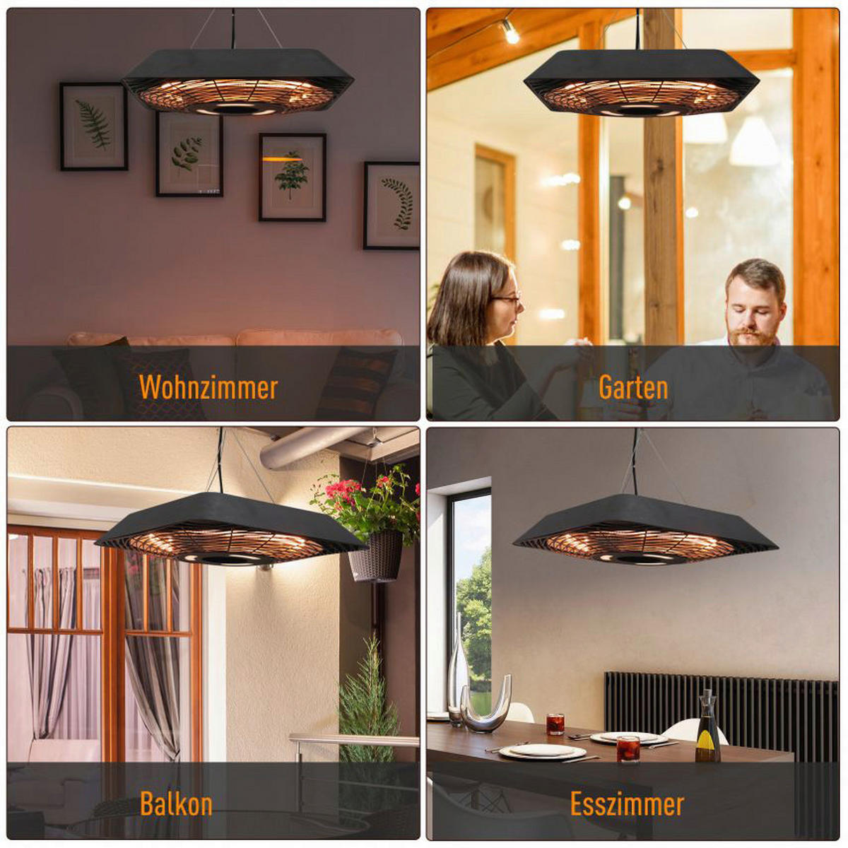 Outsunny Deckenheizstrahler 842-136V90 schwarz B/H/T: ca. 45x10x45 cm Deckenheizstrahler  MH842-136V90 - schwarz (45,00/10,00/45,00cm) - Outsunny