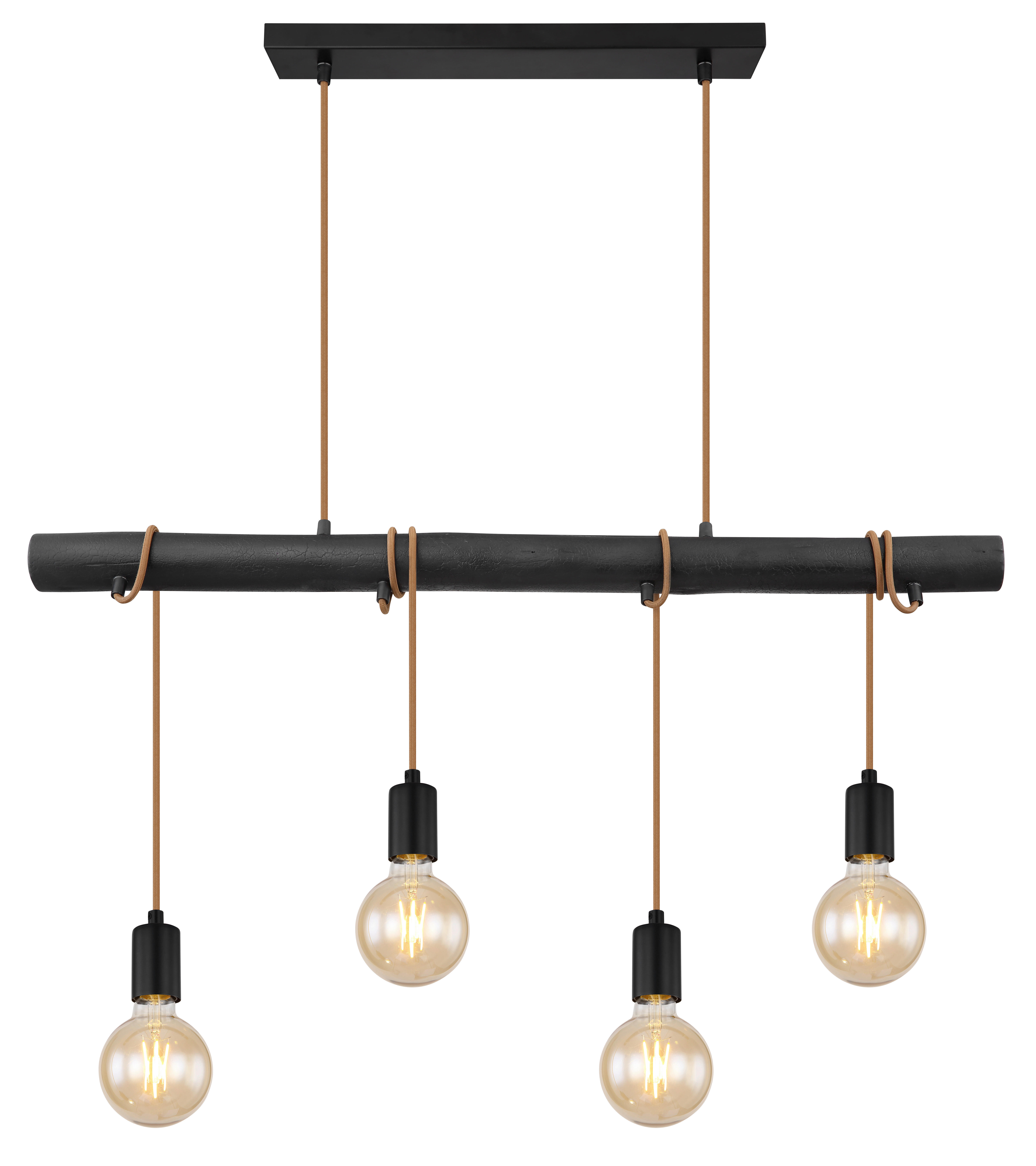 GLOBO Pendelleuchte LEO 15459-4H schwarz Metall Holz B/H/T: ca. 90x120x6 cm