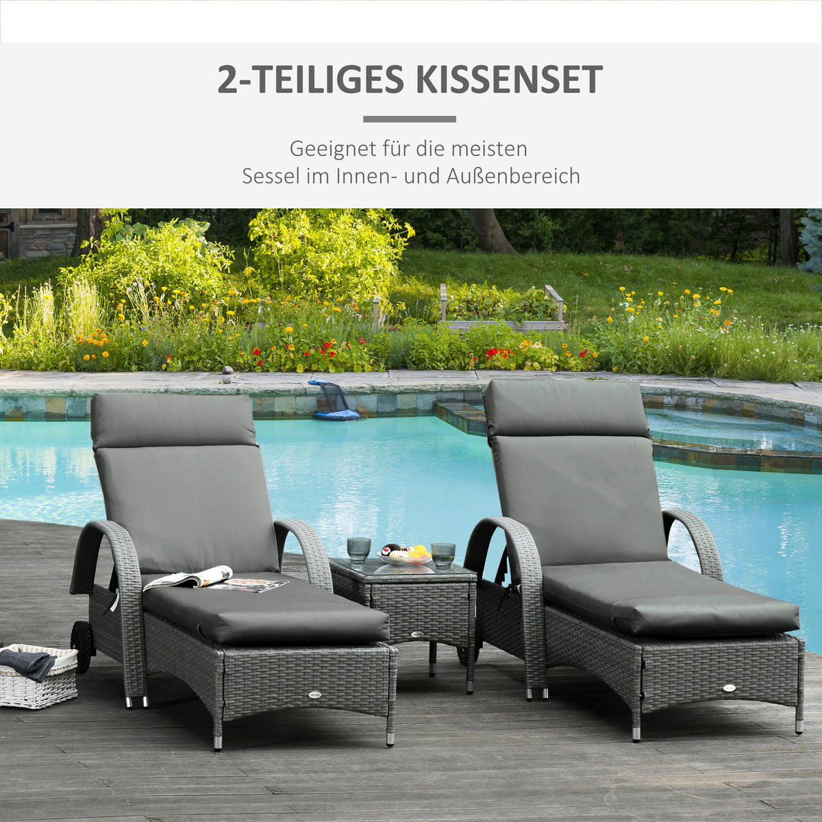 Outsunny Liegenauflage 2er Set dunkelgrau Schaumstoff B/H/L: ca. 55x8x196 cm Liegenauflage 2er Set - dunkelgrau (196,00/55,00/8,00cm) - Outsunny