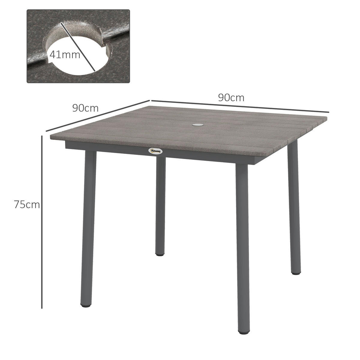 Outsunny Gartentisch dunkelgrau Aluminium B/H/L: ca. 90x75x90 cm Gartentisch - dunkelgrau (90,00/90,00/75,00cm) - Outsunny