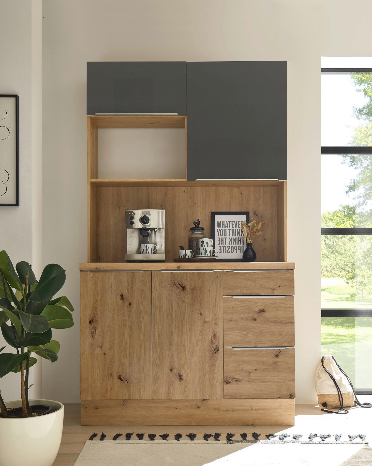 Respekta Küchenbuffet Marleen grau matt B/H/T: ca. 120x211x60 cm Marleen - Eiche/Alu (120,00/211,00/60,00cm) - Respekta