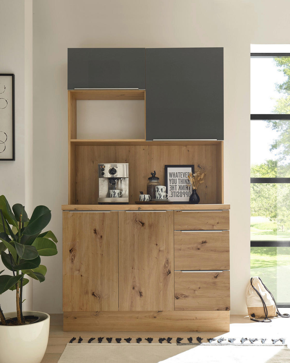 Respekta Küchenbuffet Marleen grau matt B/H/T: ca. 120x211x60 cm Marleen - Eiche/Alu (120,00/211,00/60,00cm) - Respekta