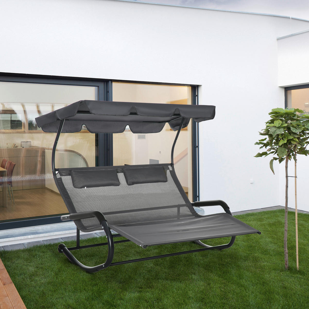 Outsunny Doppel-Sonnenliege dunkelgrau Schaumstoff B/H/L: ca. 139x140x200 cm Doppel-Sonnenliege - dunkelgrau (200,00/139,00/140,00cm) - Outsunny