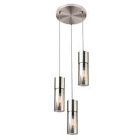 GLOBO Pendelleuchte nickel matt Metall Glas H/D: ca. 150x30 cm E27 3 Brennstellen ANNIKA - nickel matt (30,00/150,00cm) - GLOBO