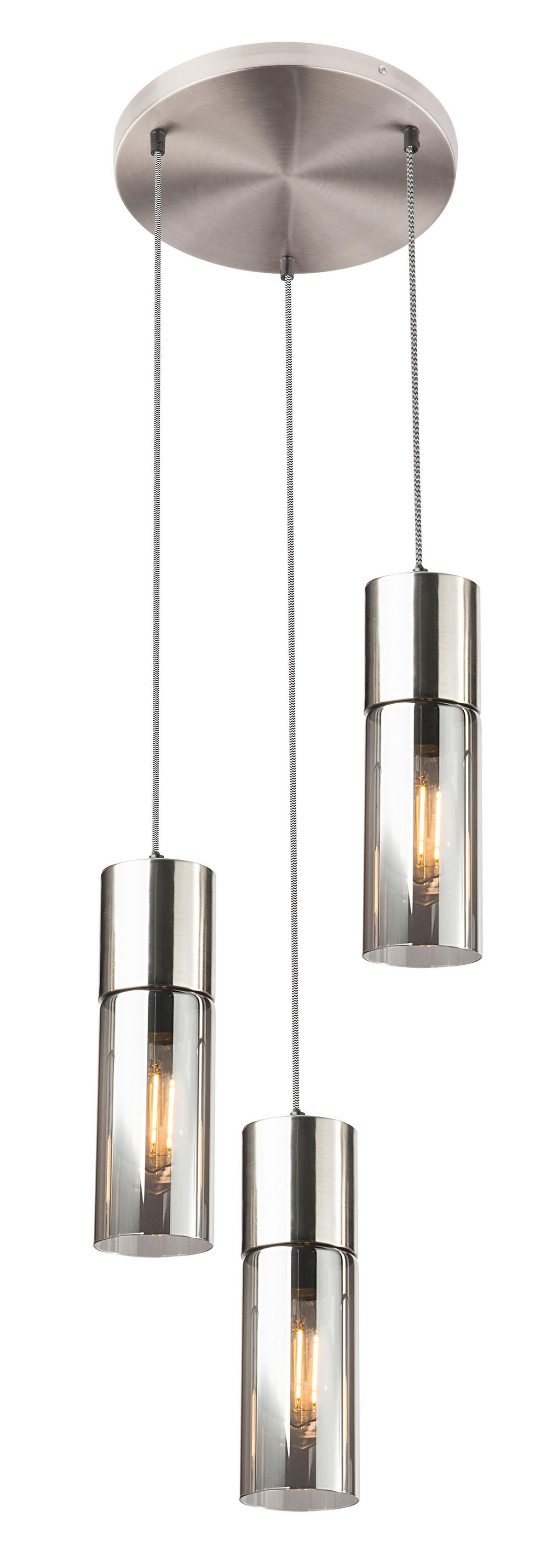 GLOBO Pendelleuchte nickel matt Metall Glas H/D: ca. 150x30 cm E27 3 Brennstellen ANNIKA - nickel matt (30,00/150,00cm) - GLOBO