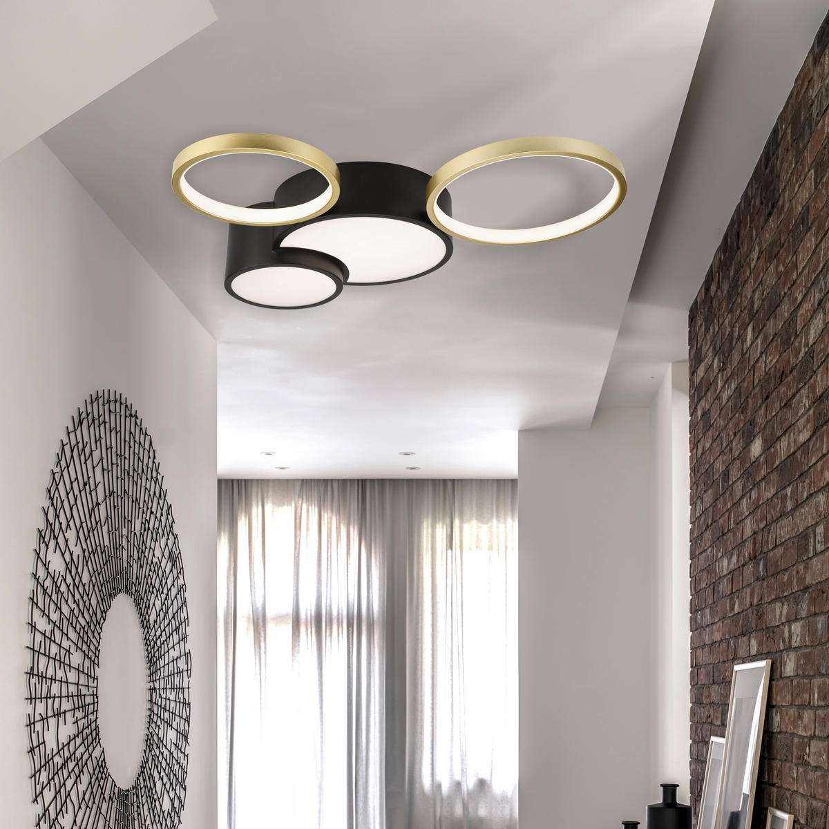 Lamkur LED-Deckenleuchte ALIZEE 50980 schwarz gold PVC Stahl H/L: ca. 9,5x60 cm 3 Brennstellen Alizee - gold/schwarz (60,00cm) - Lamkur