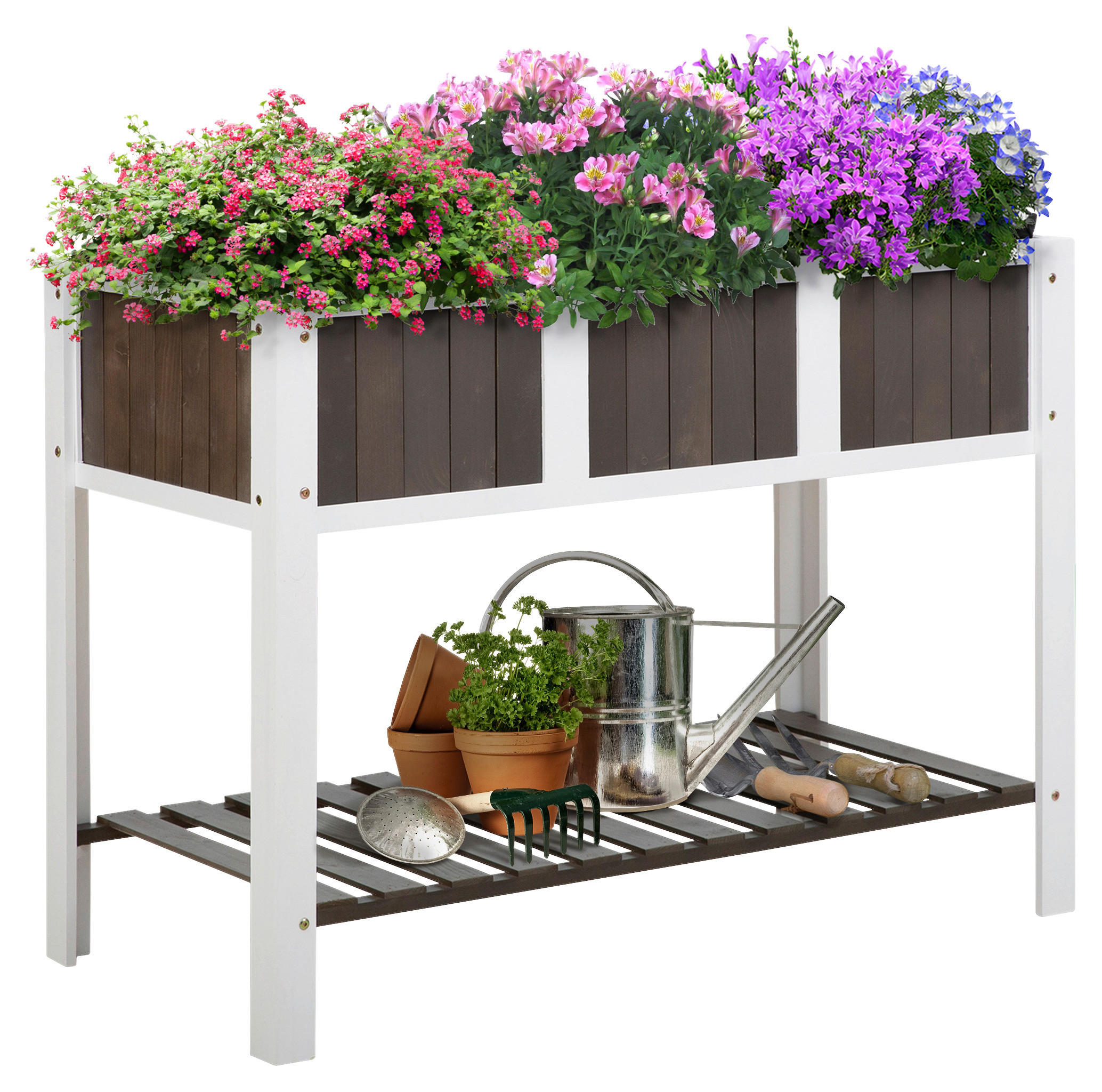 Outsunny Hochbeet B/H/L: ca. 57x89x119 cm Hochbeet - weiß/grau (119,00/57,00/89,00cm) - Outsunny
