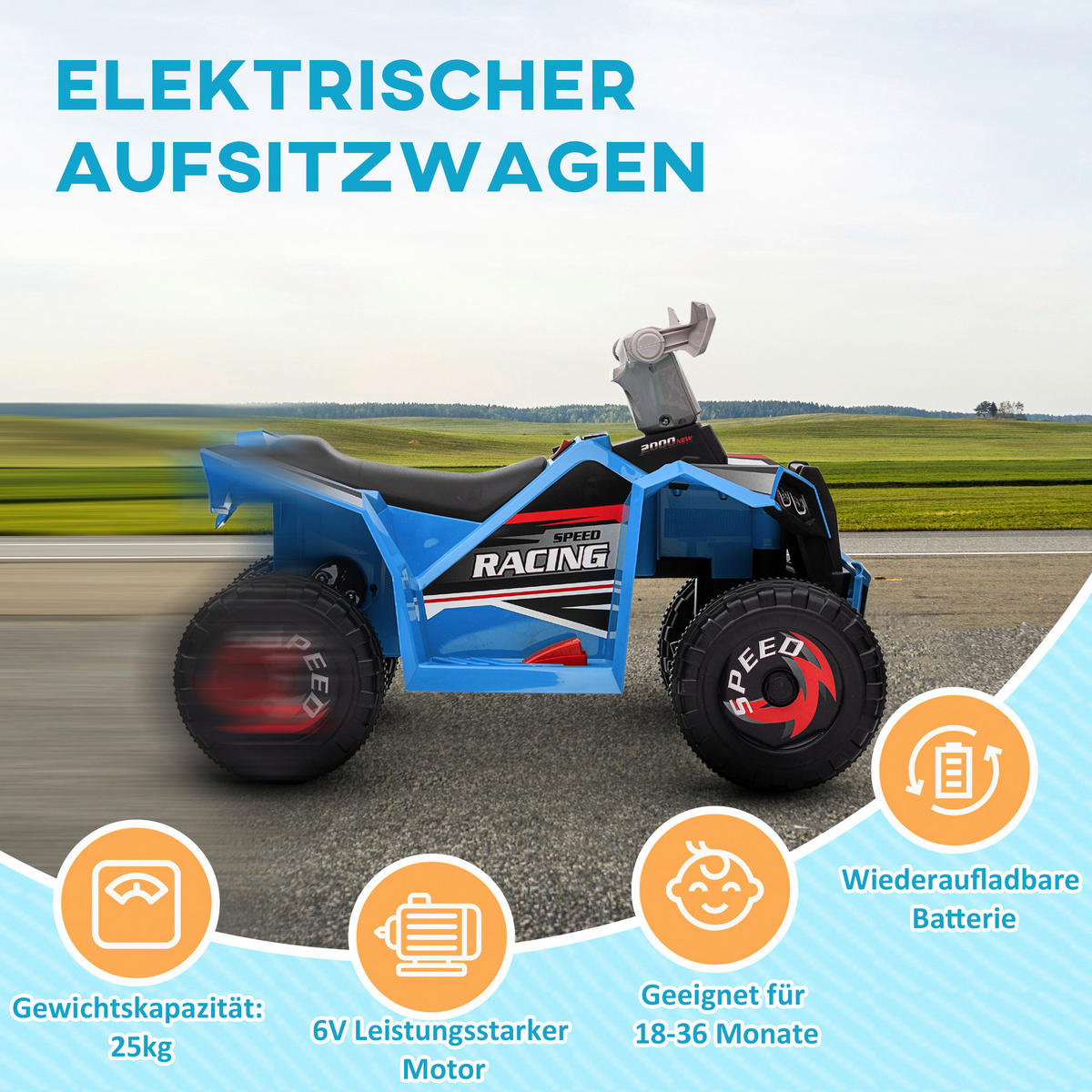 HOMCOM Elektroauto für Kinder blau B/H/L: ca. 41,5x48,5x70 cm Elektroauto für Kinder - blau (70,00/41,50/48,50cm) - HOMCOM