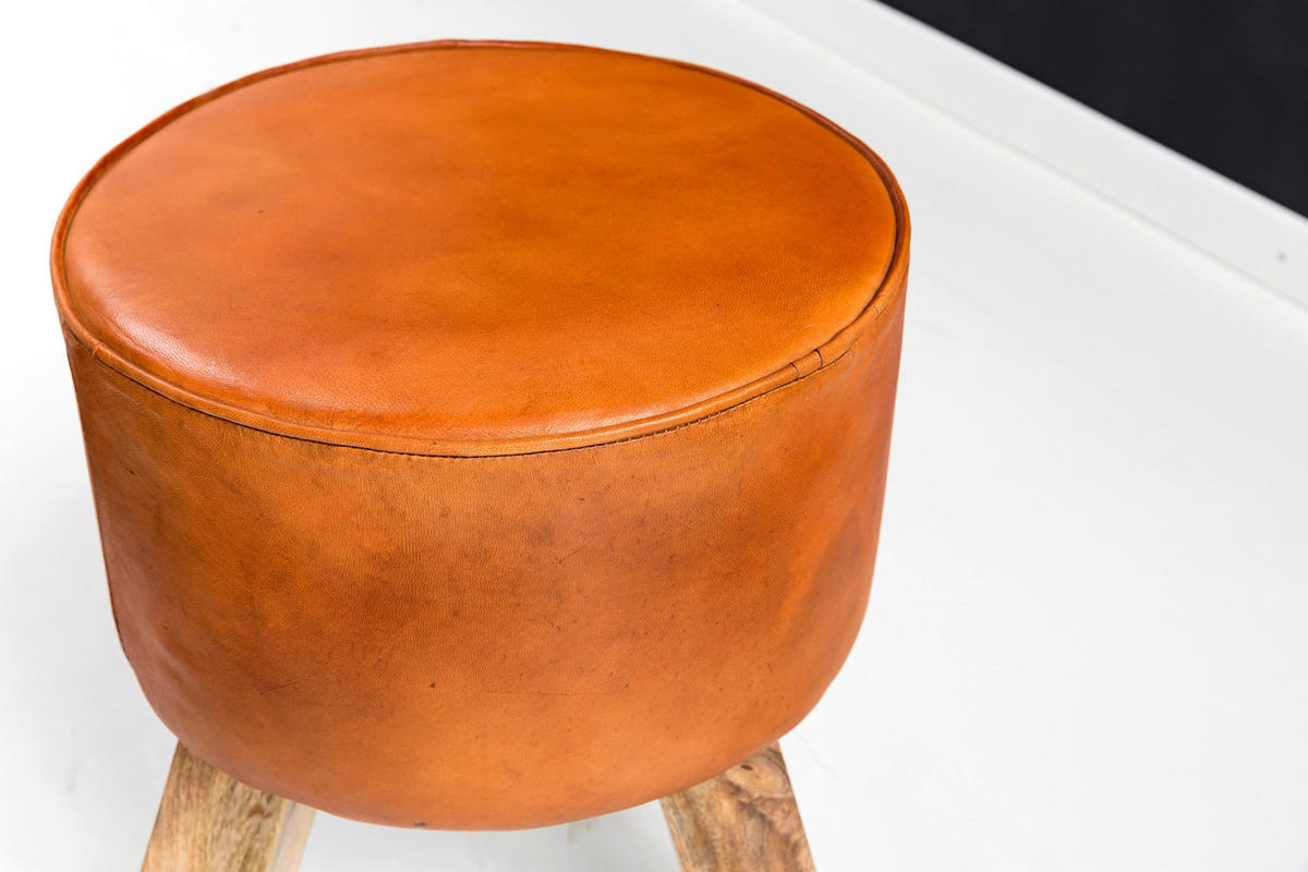 Wohnling Sitzhocker braun natur Leder Echtholz B/H/T: ca. 37x45x37 cm Sitzhocker - braun/natur (37,00/45,00/37,00cm) - Wohnling