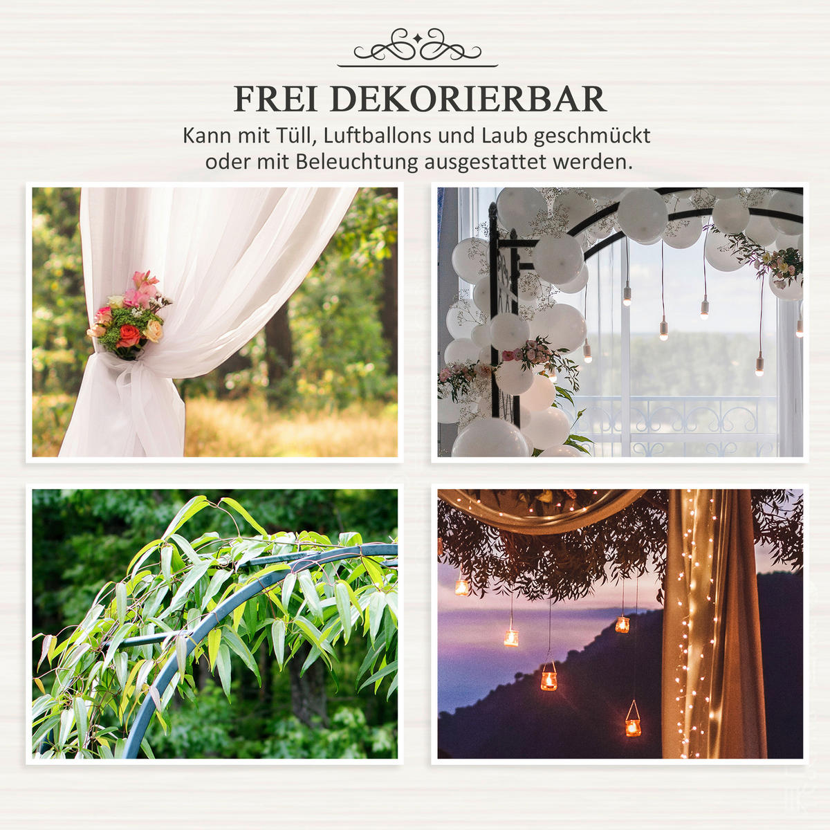 Outsunny Rosenbogen schwarz B/H/L: ca. 30x230x114 cm Rosenbogen - schwarz (114,00/30,00/230,00cm) - Outsunny