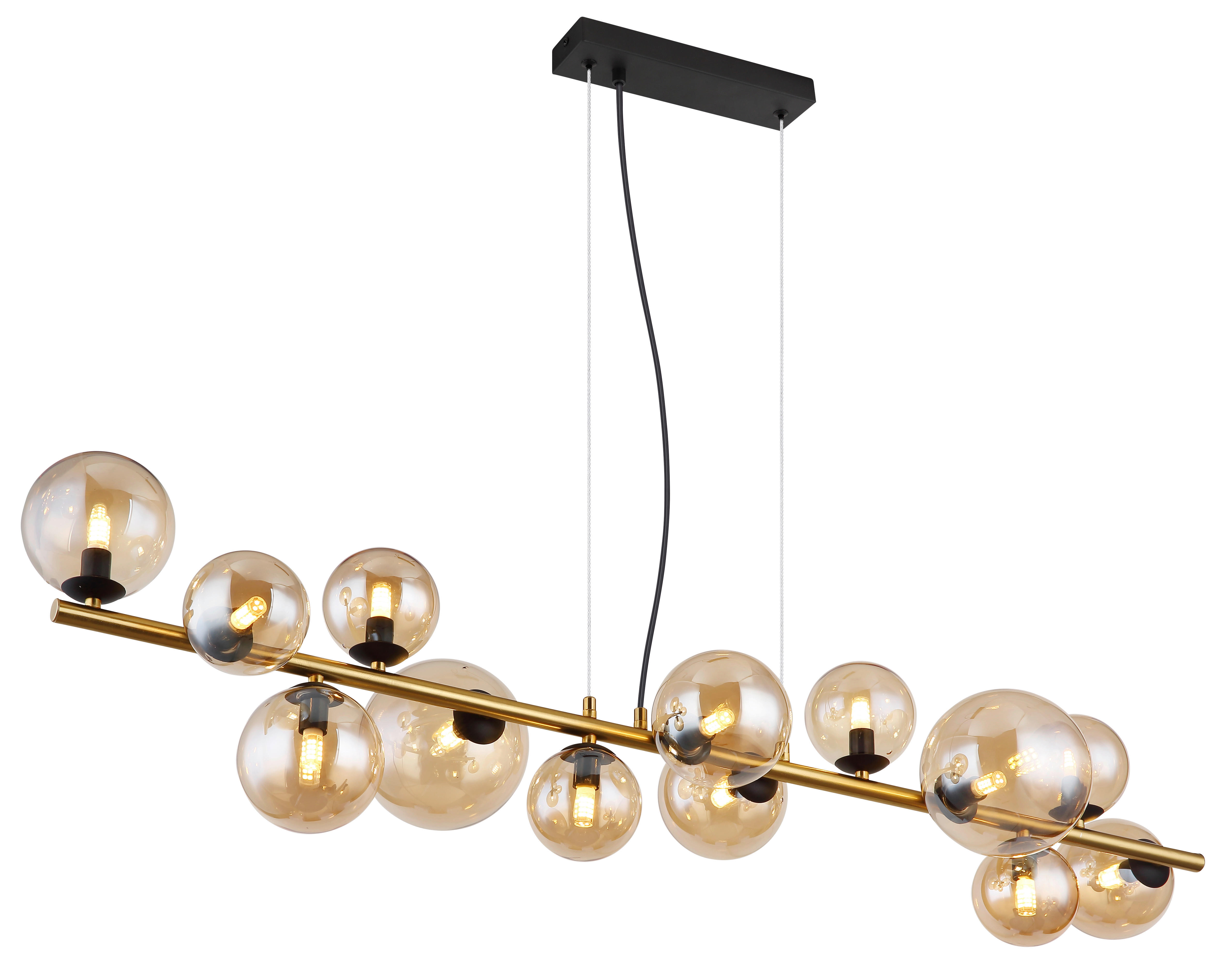 GLOBO Pendelleuchte amber schwarz Glas Metall B/H/T: ca. 34,5x120x120 cm G9 13 Brennstellen RIHA - schwarz/amber (34,50/120,00/120,00cm) - GLOBO
