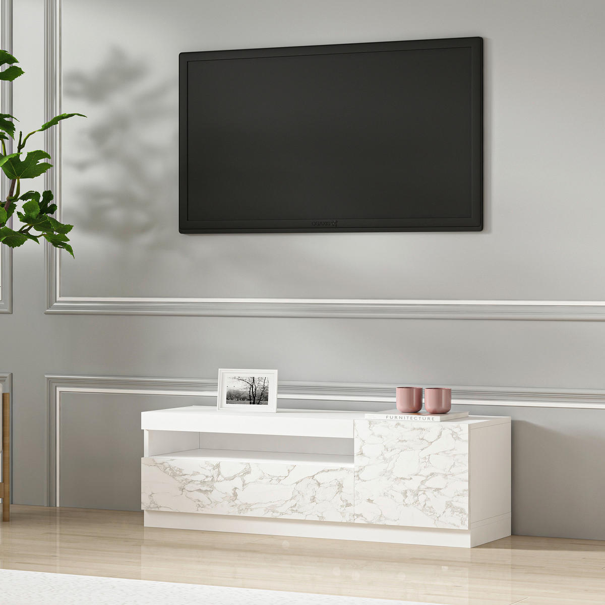 TV-Lowboard 9499 weiß Marmor Optik B/H/T: ca. 120x40x37 cm 9499 - weiß (120,00/40,00/37,00cm) - moebel17