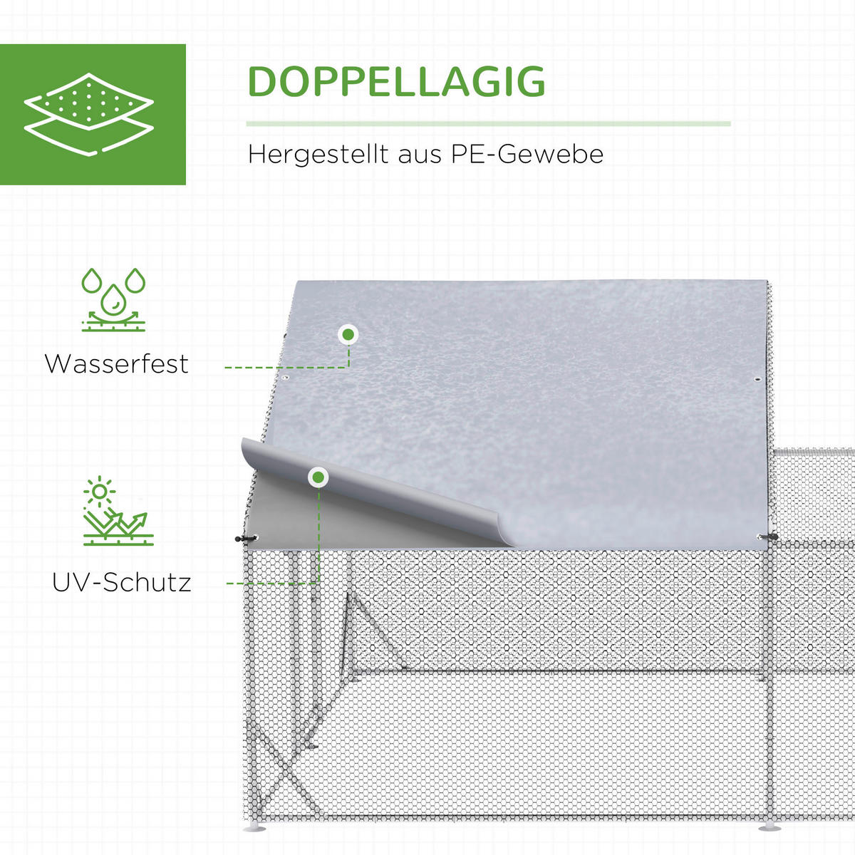 PawHut Stall silber Kunststoff B/H/L: ca. 300x400x195 cm Hühnerstall - silber (195,00/300,00/400,00cm) - PawHut