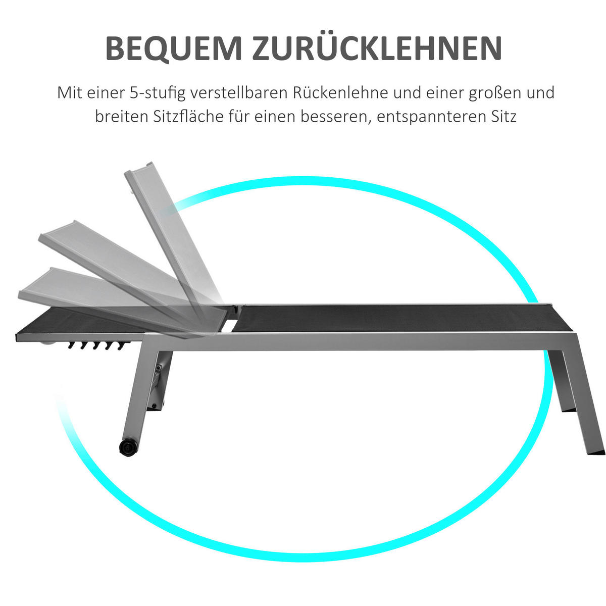 Outsunny Gartenliege schwarz Aluminium B/H/L: ca. 65x102x169 cm Gartenliege - schwarz (169,00/65,00/102,00cm) - Outsunny