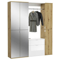 Garderobe PROJEKT Eiche Artisan Nachbildung weiß Hochglanz Spiegel B/H/T: ca. 152x193x34 cm PROJEKT - Eiche/weiß (152,00/193,00/34,00cm) - xonox.home