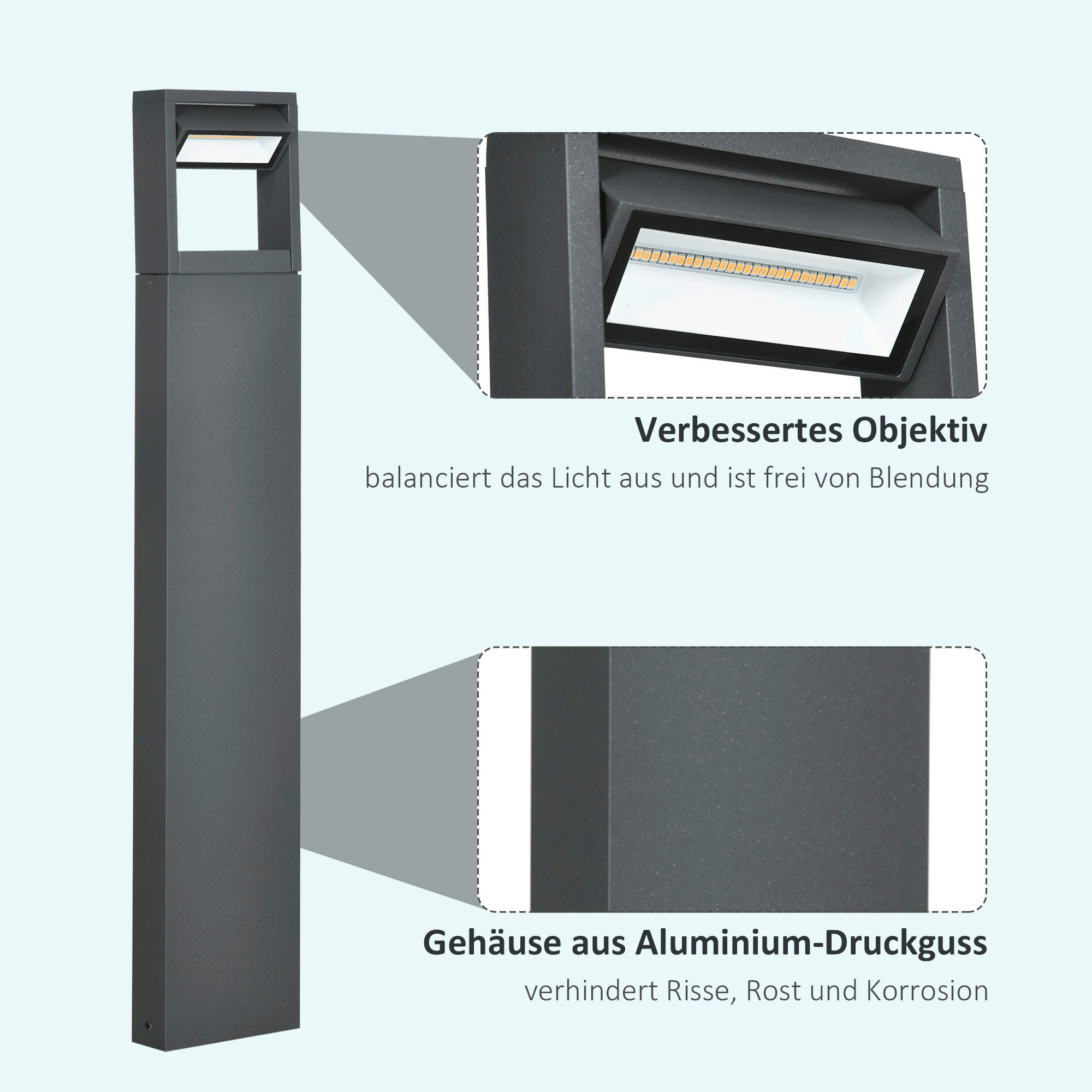 Gartenlampe mit LED dunkelgrau Aluminium Glas Gummi B/H/L: ca. 5x90x16 cm Gartenlampe_mit_LED - dunkelgrau (16,00/5,00/90,00cm) - Outsunny