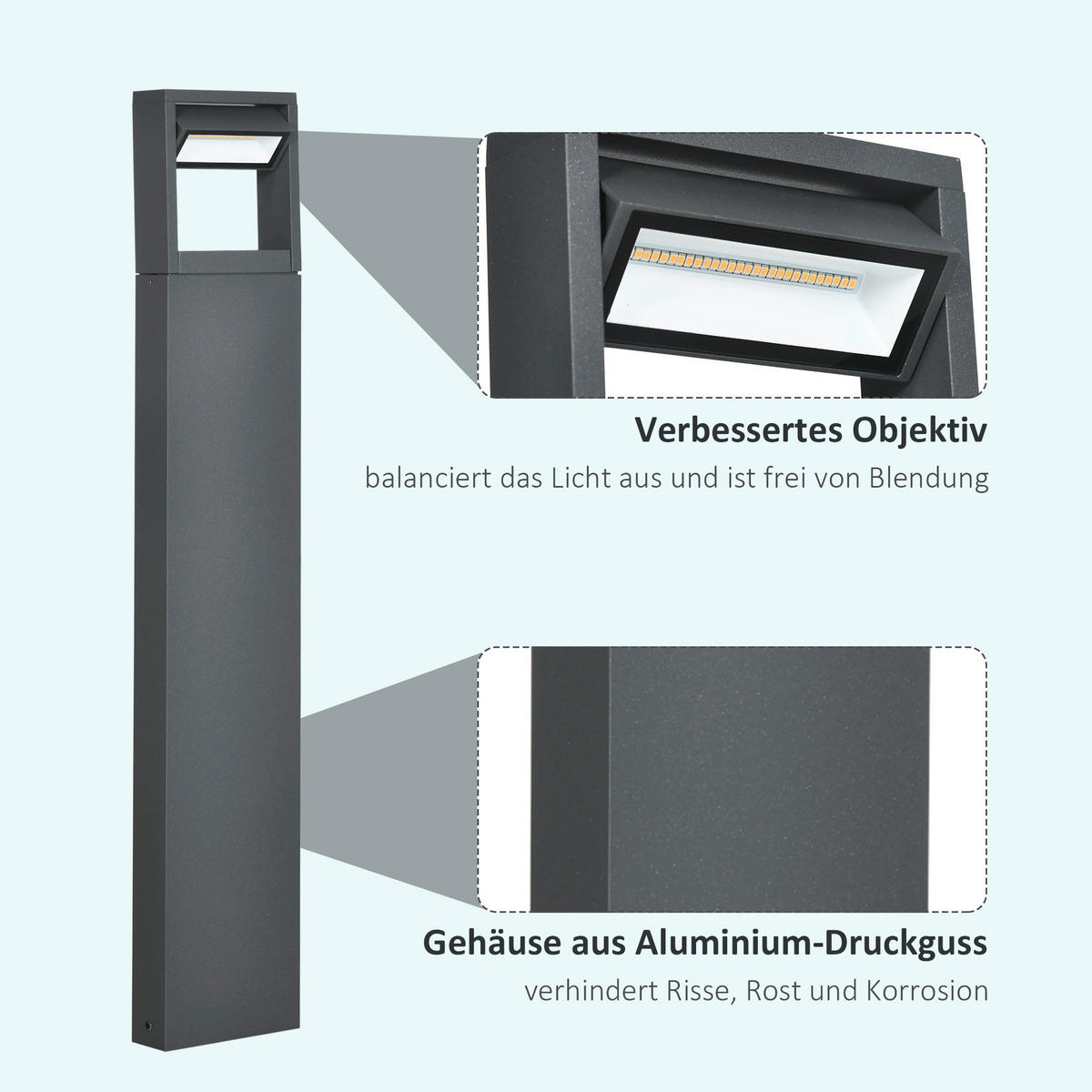 Gartenlampe mit LED dunkelgrau Aluminium Glas Gummi B/H/L: ca. 5x90x16 cm Gartenlampe_mit_LED - dunkelgrau (16,00/5,00/90,00cm) - Outsunny