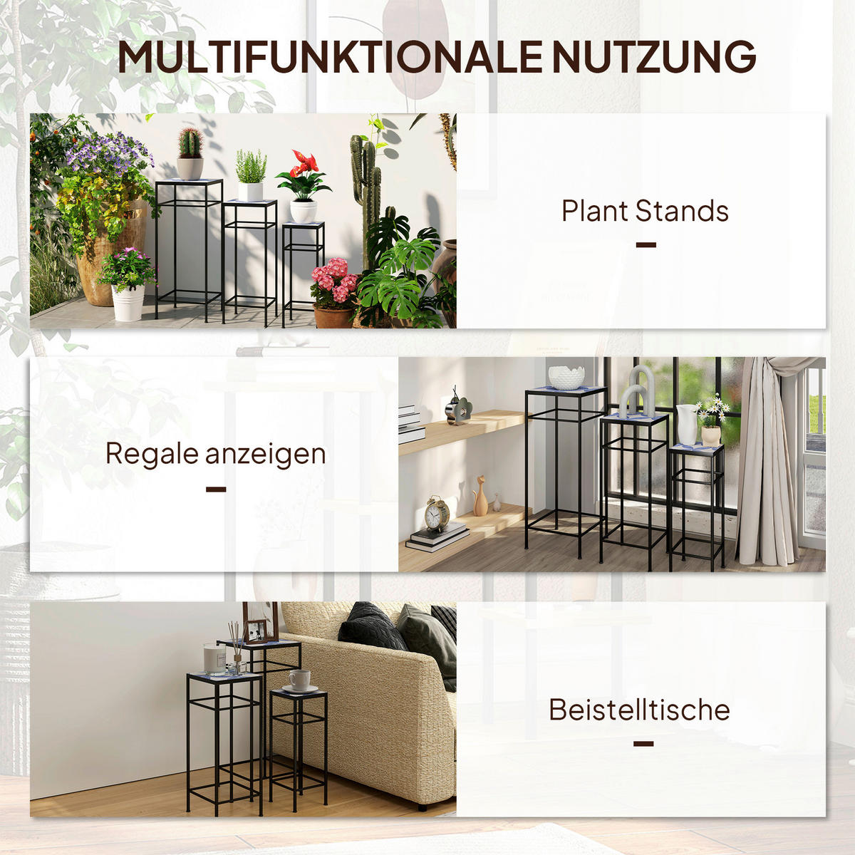 Outsunny Pflanzenständer 3er Set blau Metall B/H/L: ca. 28x71x28 cm Pflanzenständer 3er Set - blau (28,00/28,00/71,00cm) - Outsunny