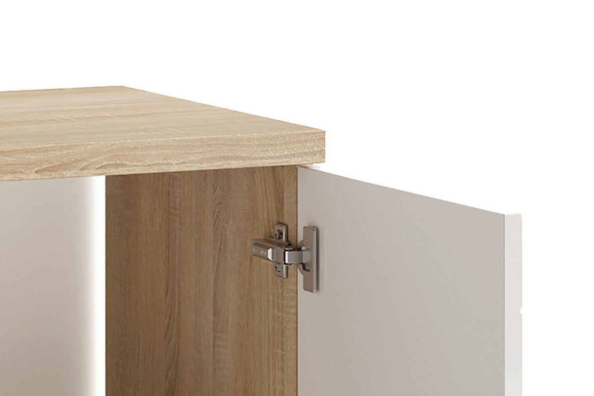 Waschbeckenunterschrank NEBRASKA Eiche Nachbildung weiß Lack Hochglanz silber B/H/T: ca. 60x59x31,5 cm NEBRASKA - Eiche/weiß (60,00/59,00/31,50cm) - byLIVING